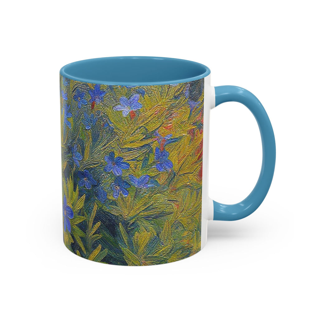 Floral Art Accent Coffee Mug — Blue Wildflower Garden Design (11/15oz)