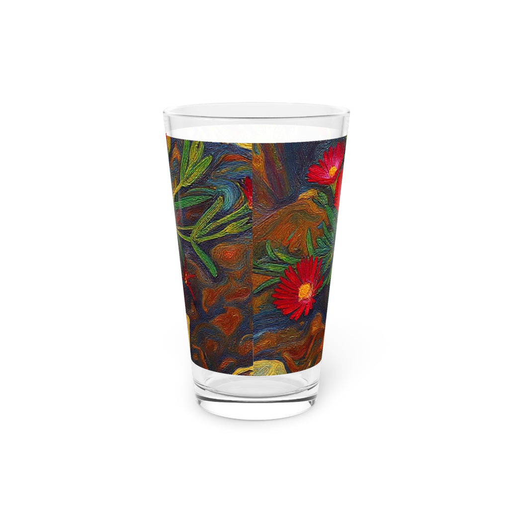Pint Glass - Red Floral Botanical Pint Glass (16 oz)