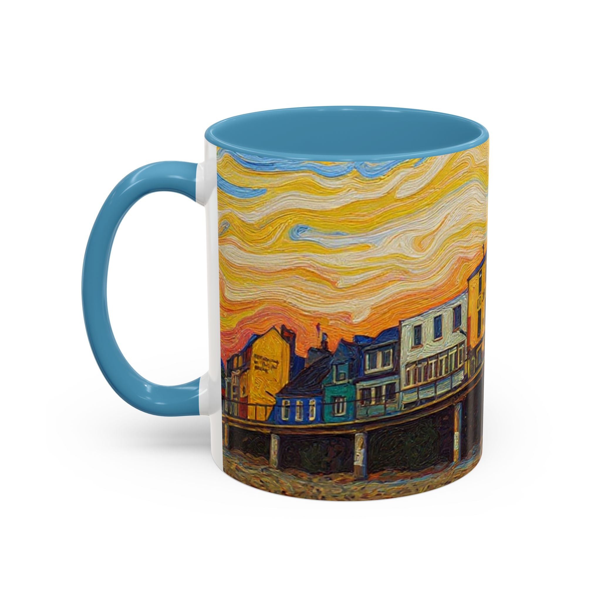 Harbor Pier Sunset Accent Coffee Mug — Scenic Seaside 11/15oz Ceramic