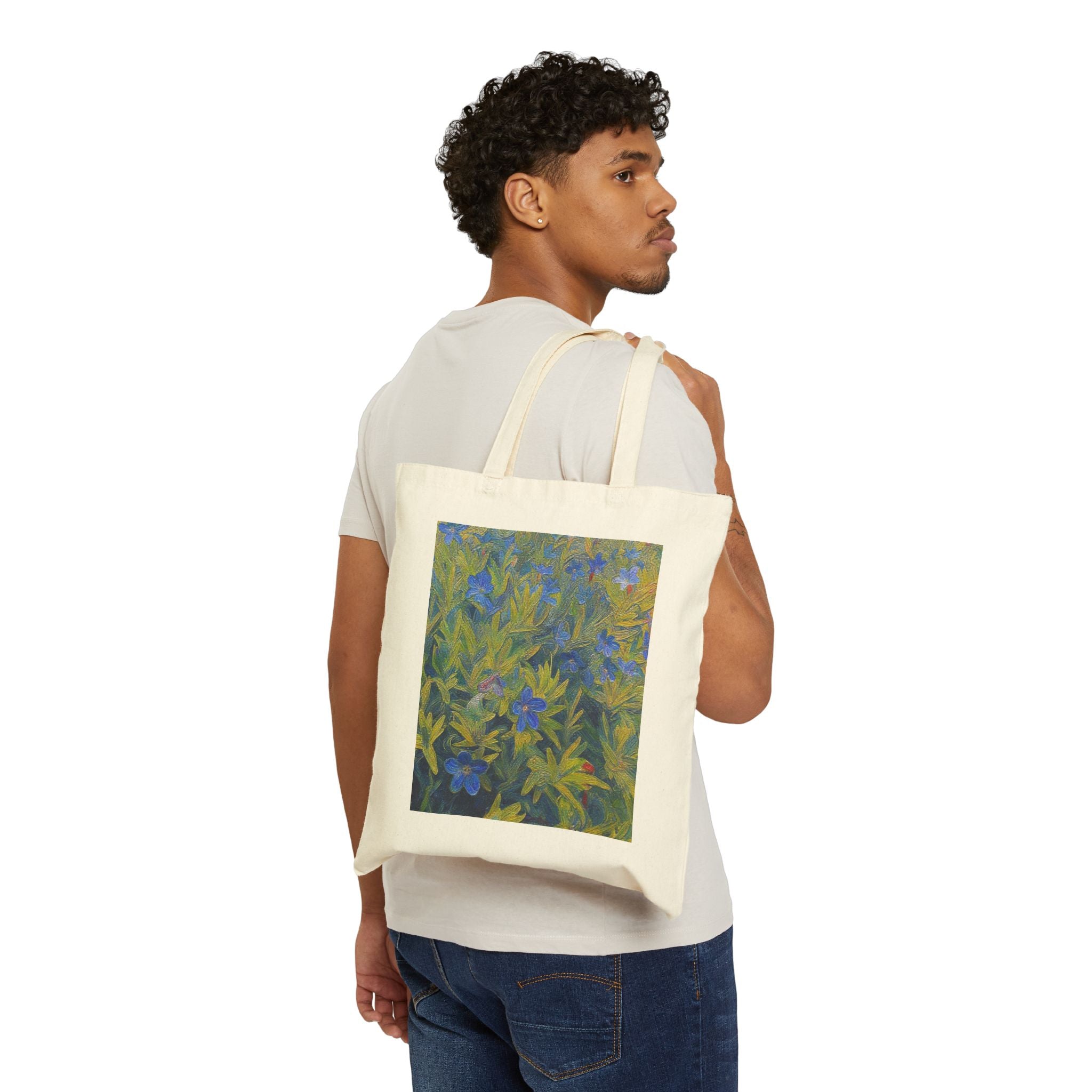Floral Blue Garden Tote — Cotton Canvas Shopping Bag