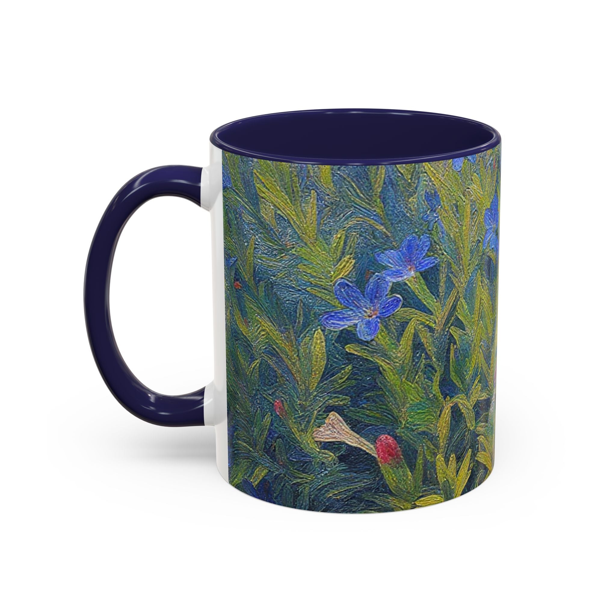 Floral Art Accent Coffee Mug — Blue Wildflower Garden Design (11/15oz)
