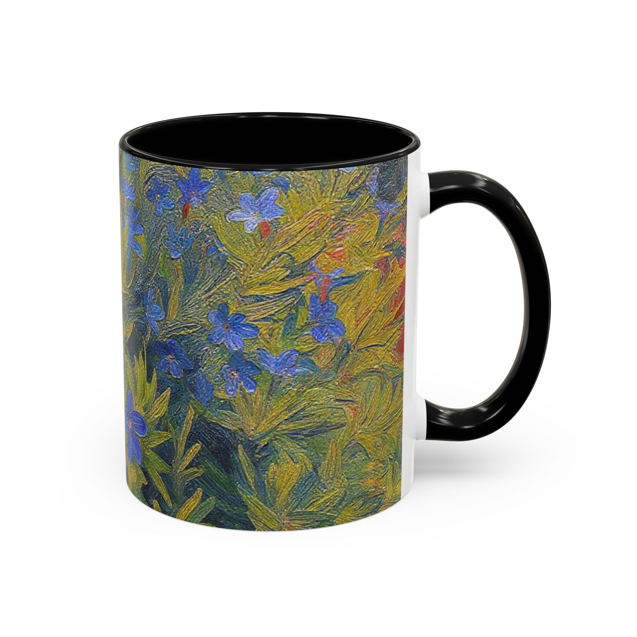 Floral Art Accent Coffee Mug — Blue Wildflower Garden Design (11/15oz)