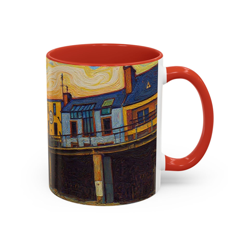 Harbor Pier Sunset Accent Coffee Mug — Scenic Seaside 11/15oz Ceramic