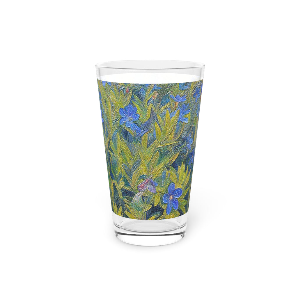 Floral Blue Vinca Pint Glass — 16oz Botanical Beer Glass