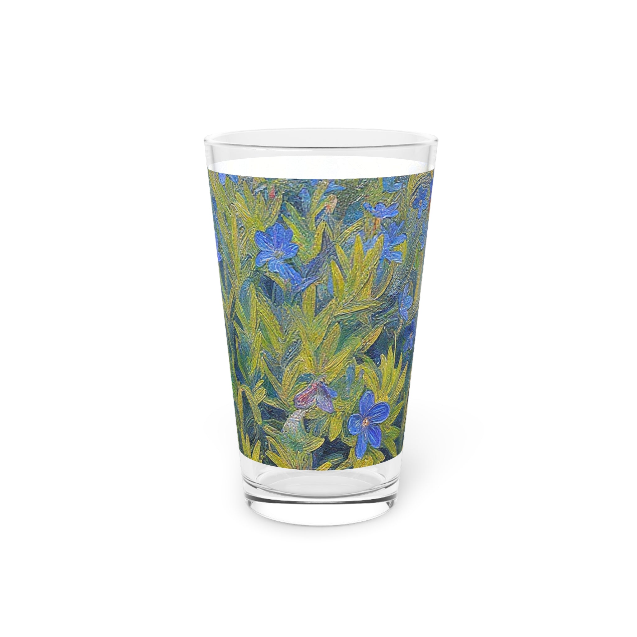 Floral Blue Vinca Pint Glass — 16oz Botanical Beer Glass
