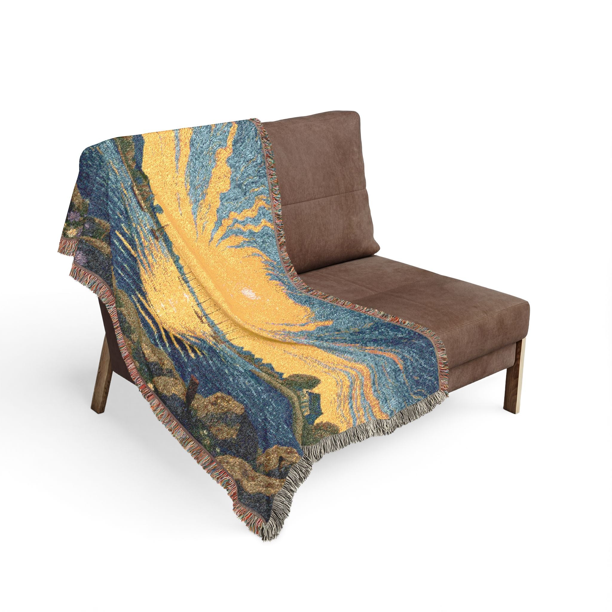 Sunset Harbor Woven Blanket – Coastal Sailboat Scenic Throw