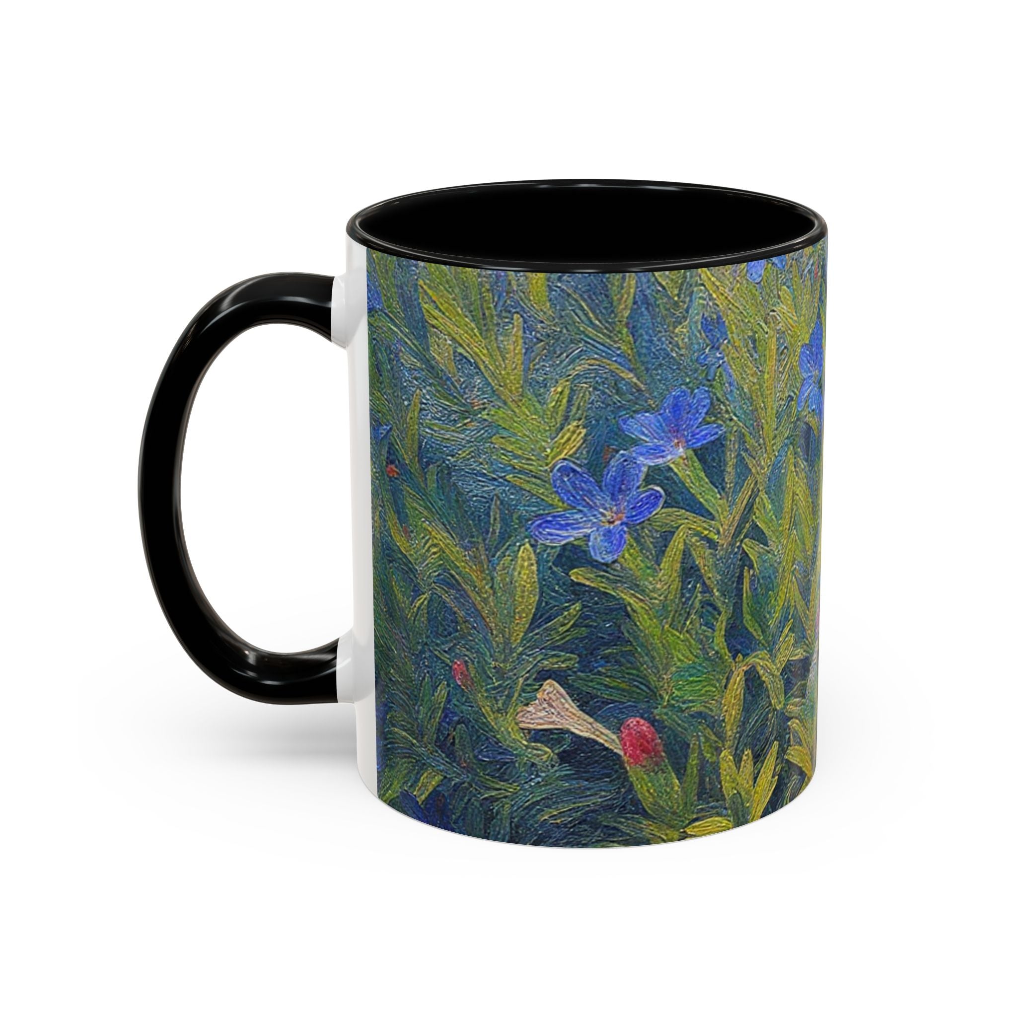 Floral Art Accent Coffee Mug — Blue Wildflower Garden Design (11/15oz)