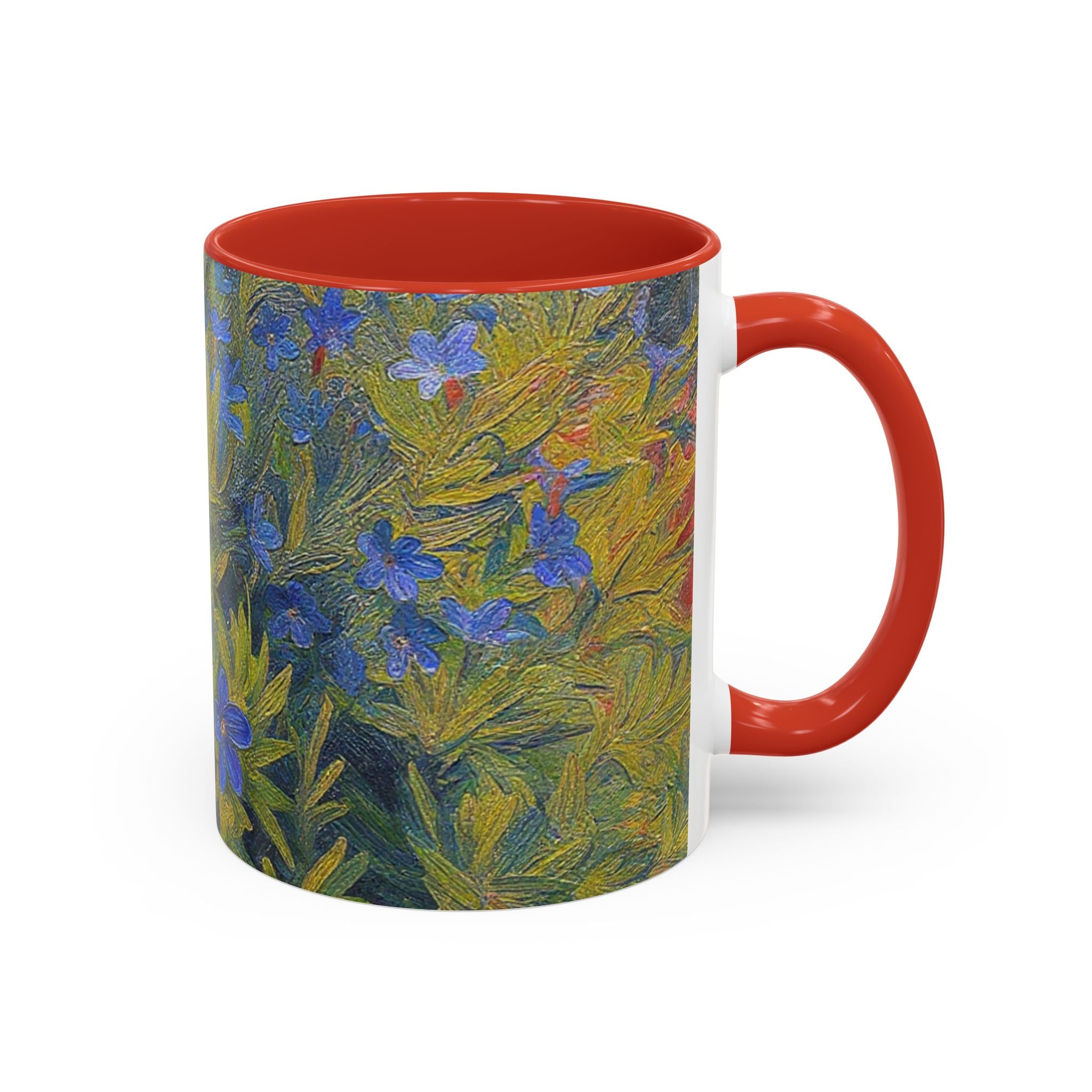 Floral Art Accent Coffee Mug — Blue Wildflower Garden Design (11/15oz)