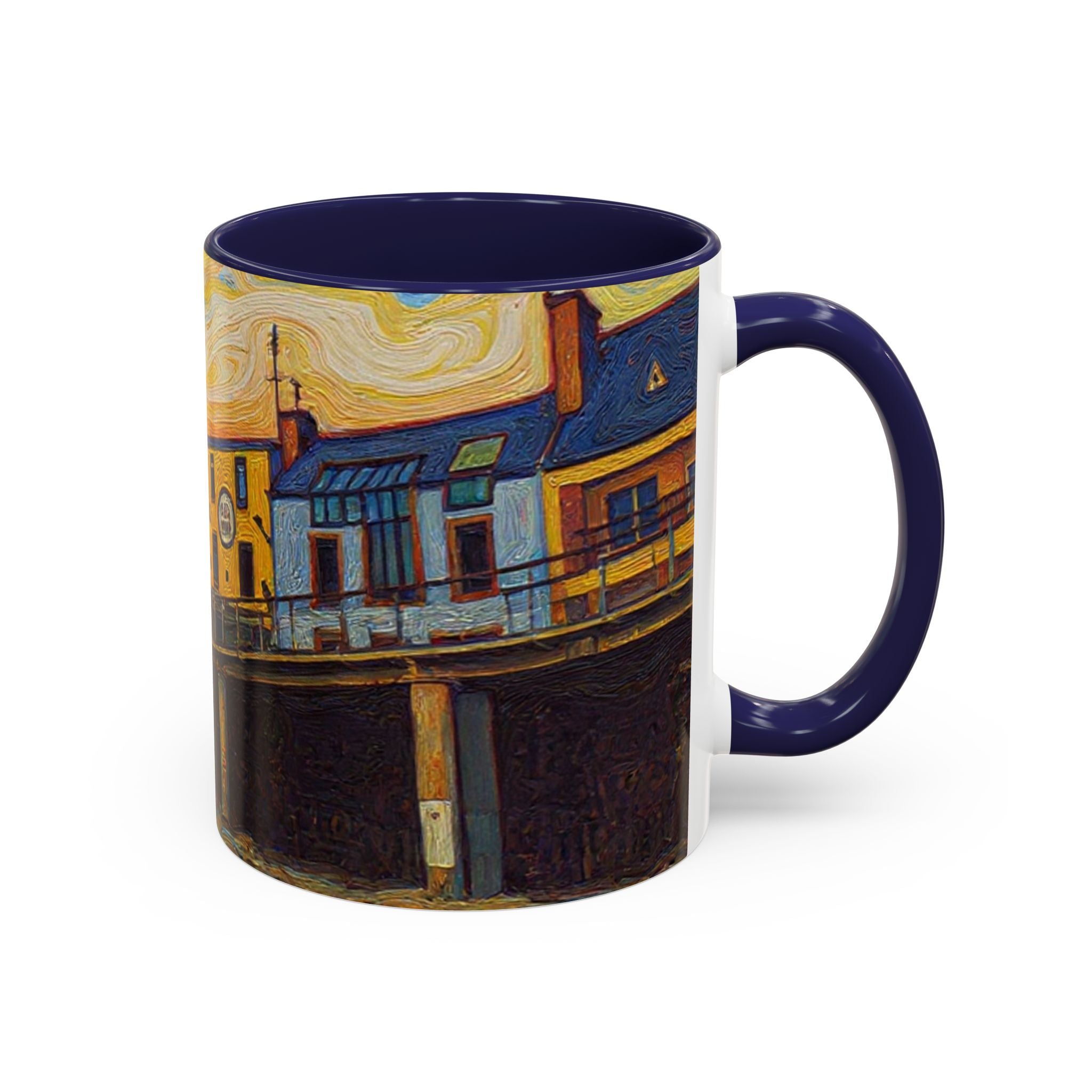 Harbor Pier Sunset Accent Coffee Mug — Scenic Seaside 11/15oz Ceramic