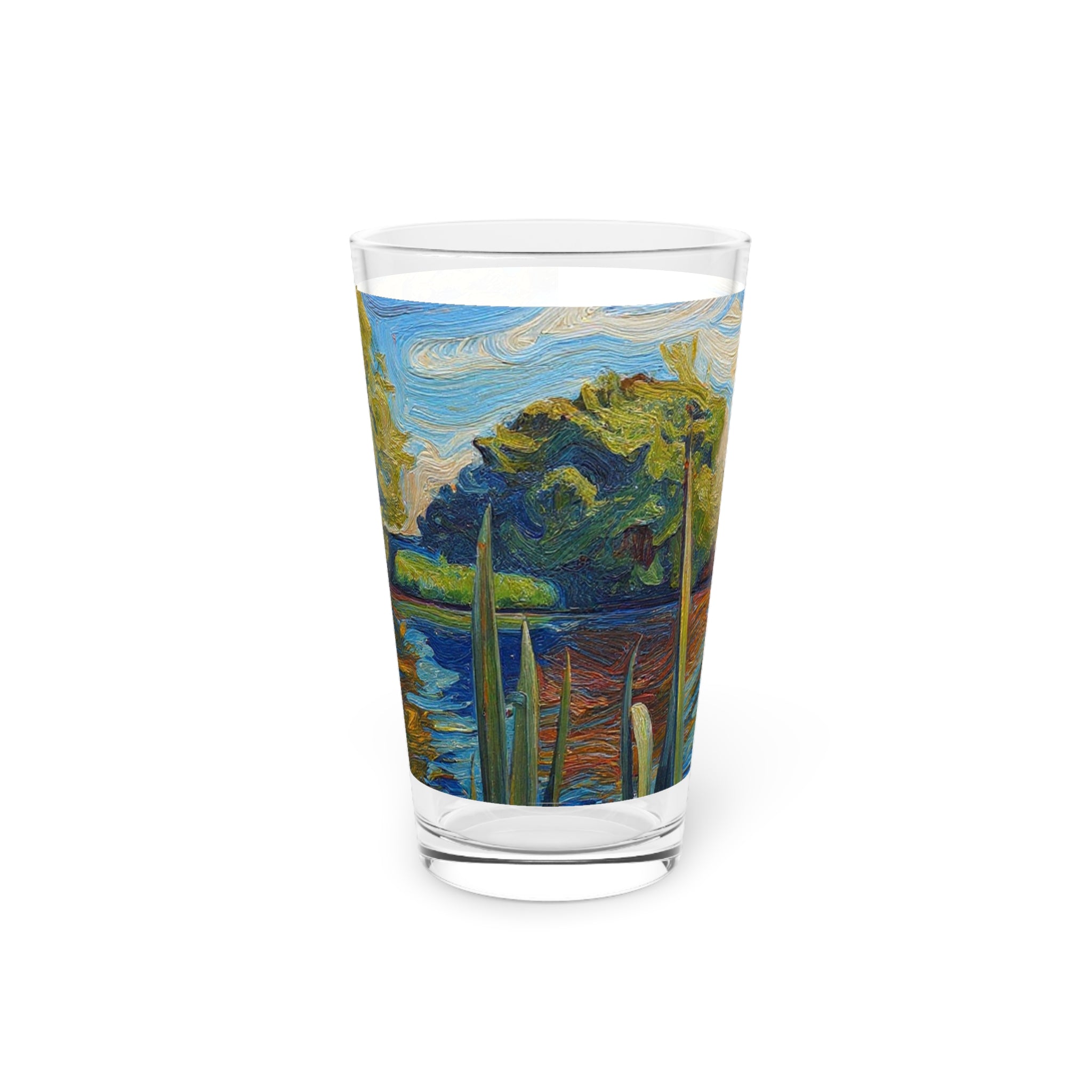 16oz Scenic Pint Glass — Impressionist Lake Landscape Beer Glass