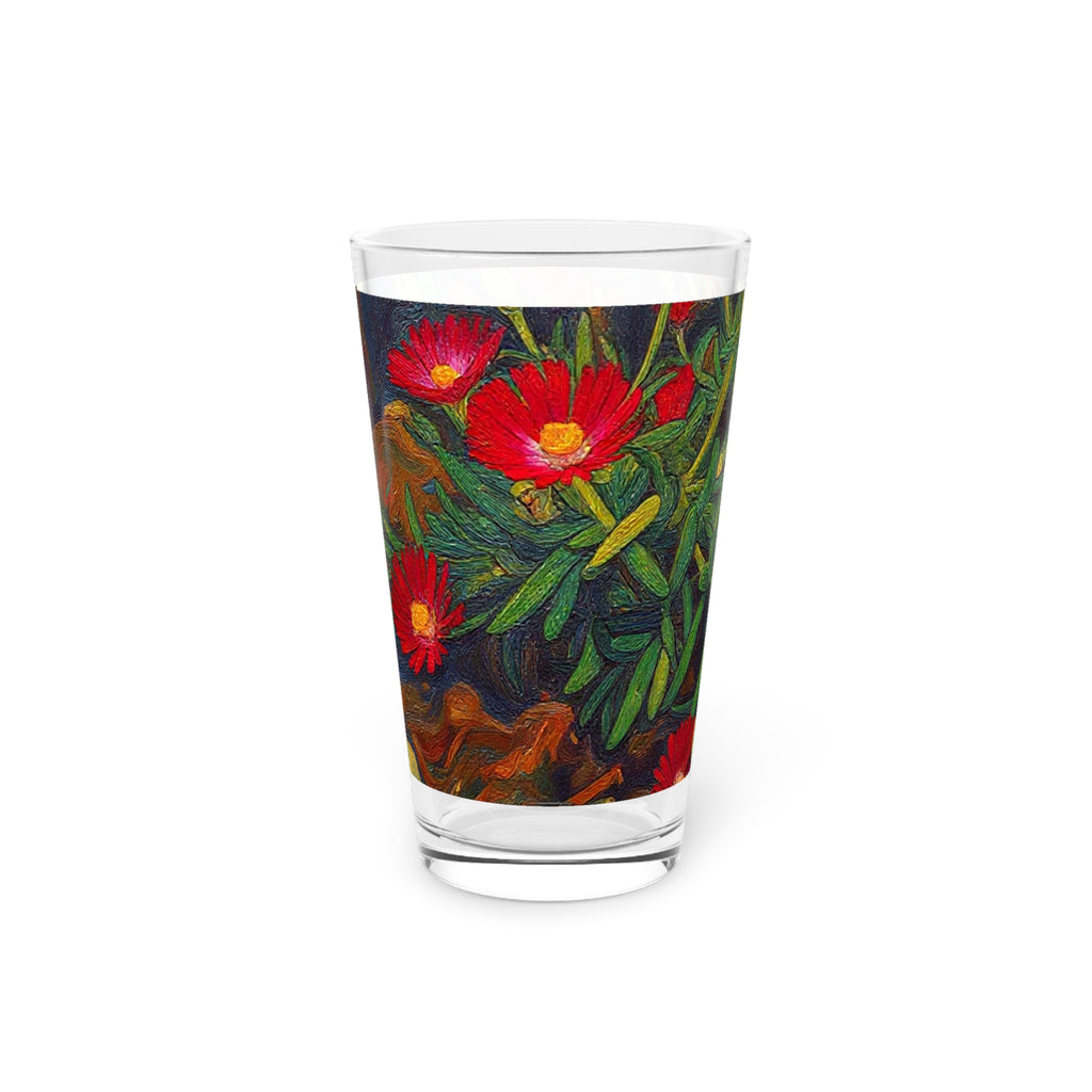 Pint Glass - Red Floral Botanical Pint Glass (16 oz)