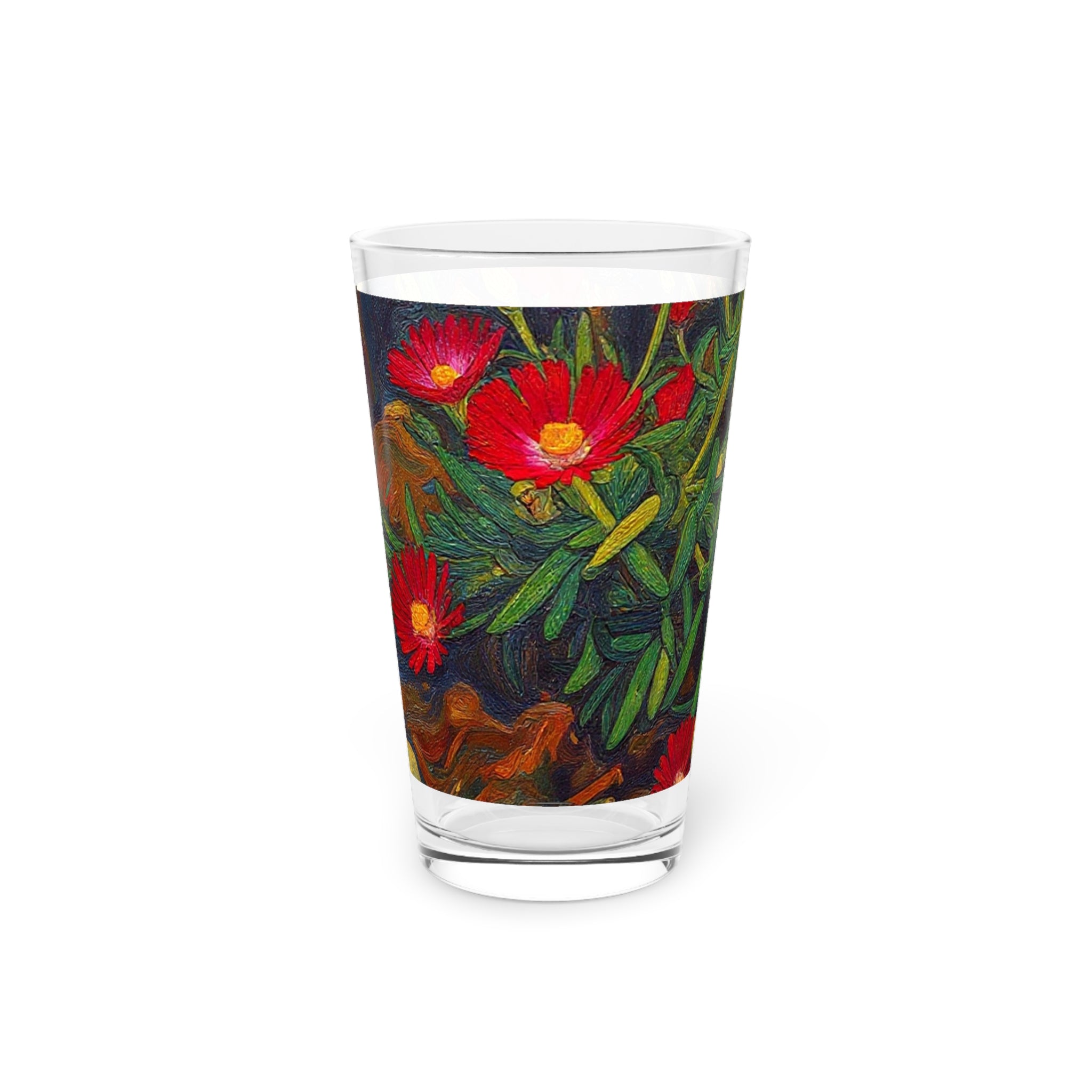 Pint Glass - Red Floral Botanical Pint Glass (16 oz)