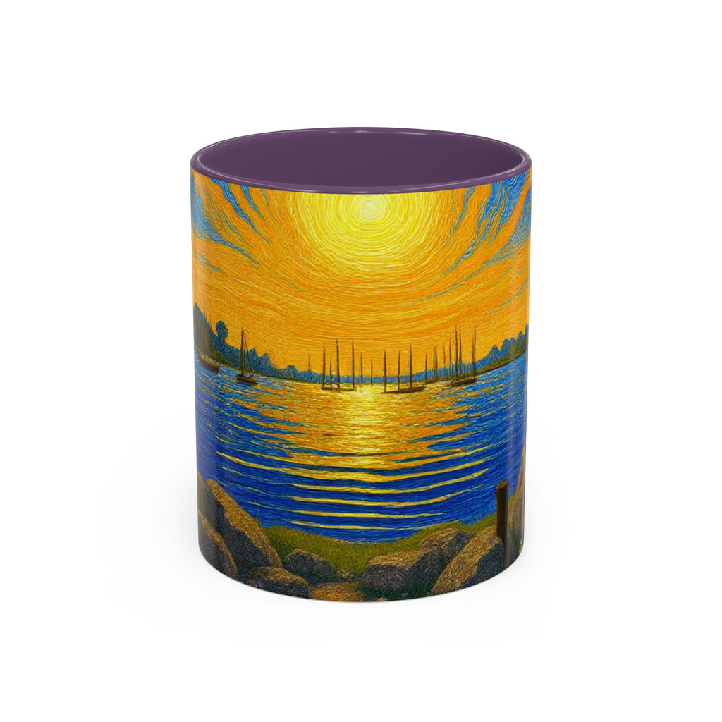 Sunset Harbor Art Coffee Mug — Vibrant Seascape Accent Mug (11/15 oz)