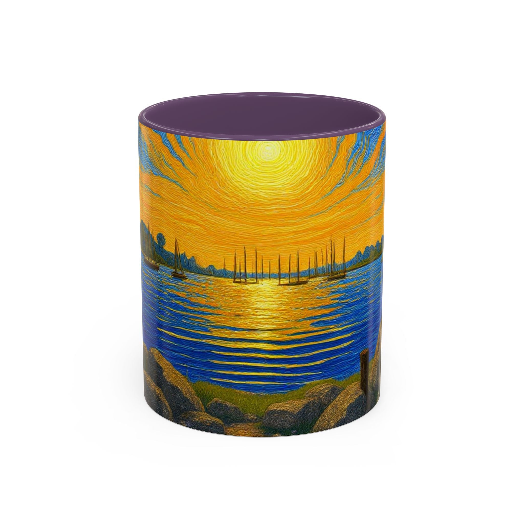 Sunset Harbor Art Coffee Mug — Vibrant Seascape Accent Mug (11/15 oz)