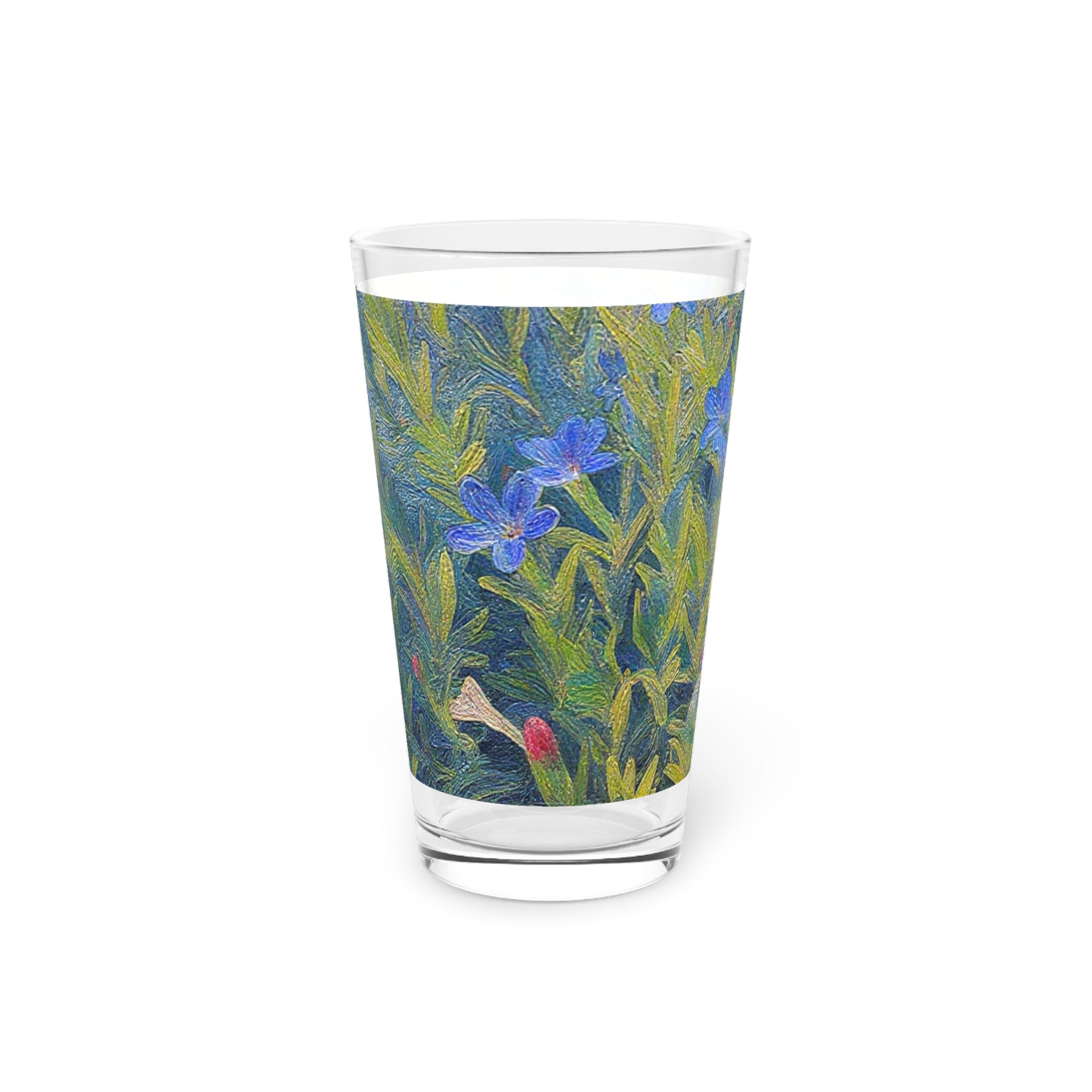 Floral Blue Vinca Pint Glass — 16oz Botanical Beer Glass
