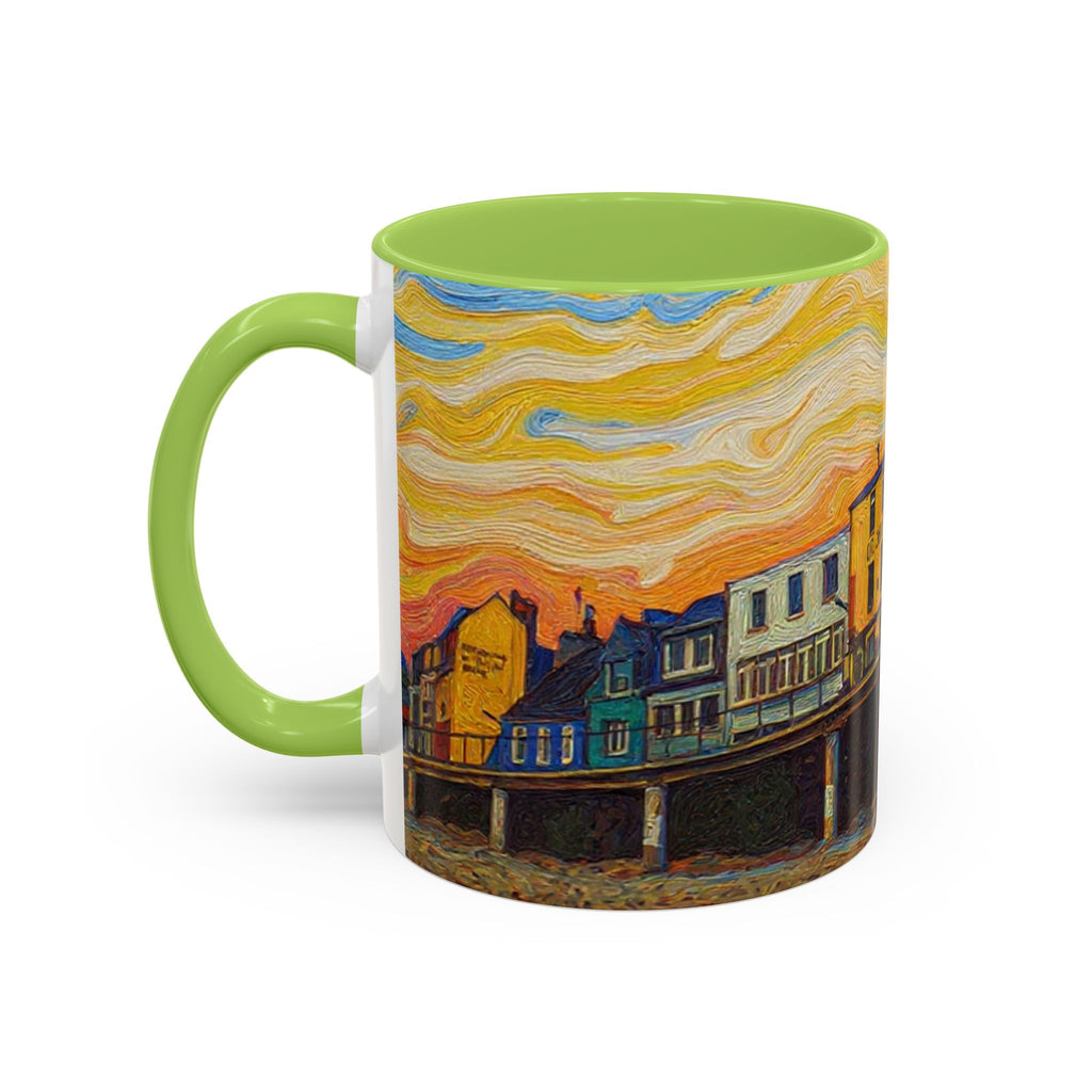Harbor Pier Sunset Accent Coffee Mug — Scenic Seaside 11/15oz Ceramic