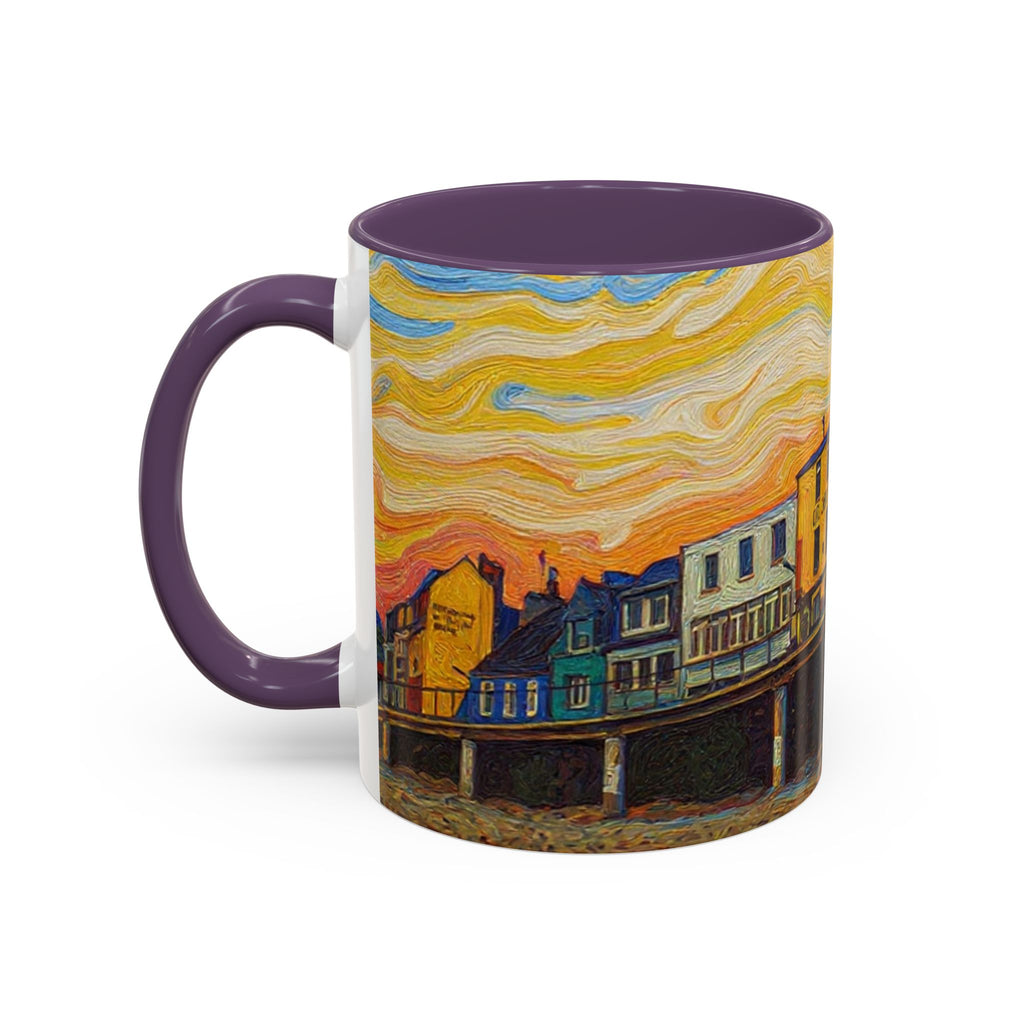 Harbor Pier Sunset Accent Coffee Mug — Scenic Seaside 11/15oz Ceramic
