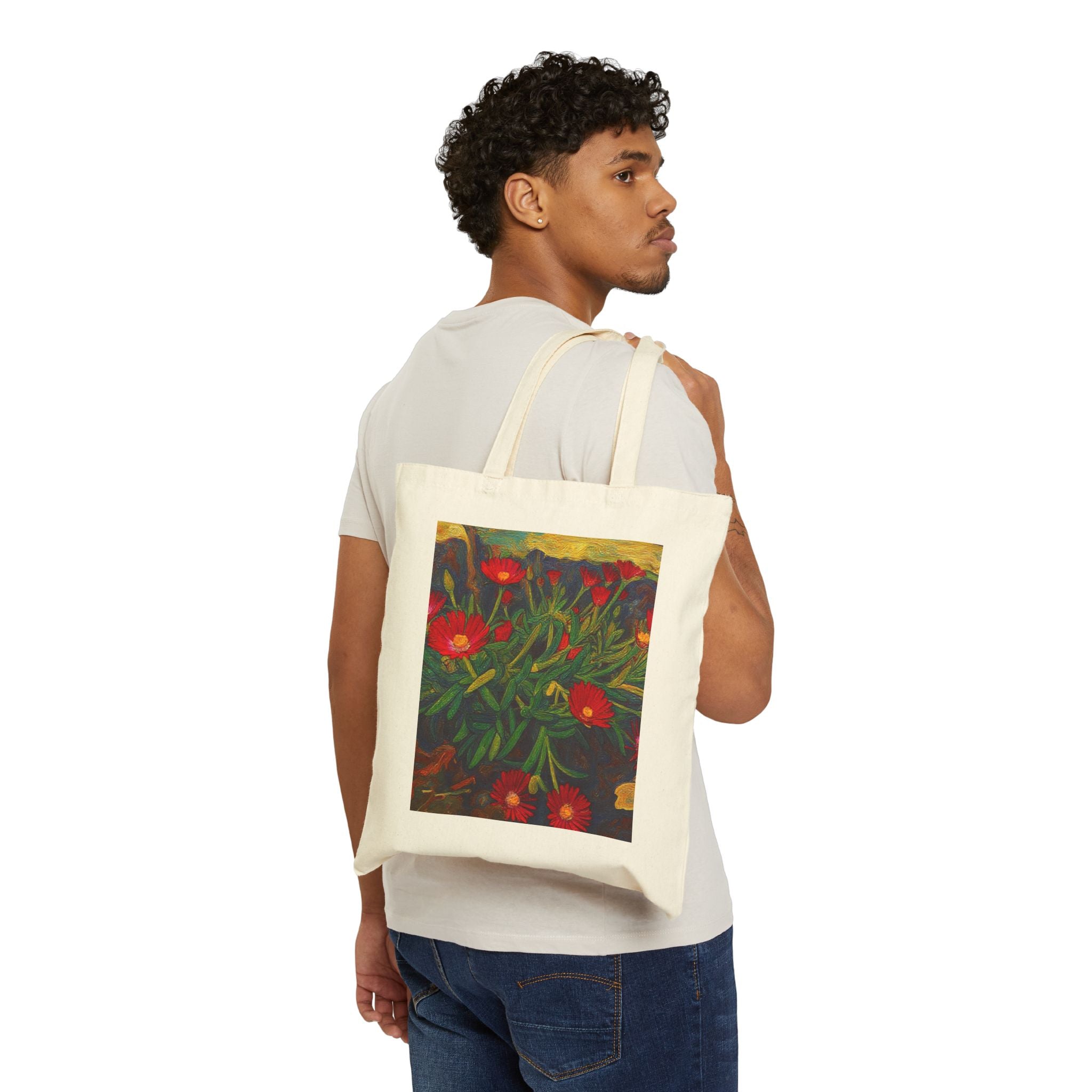 Canvas Tote Bag — 'Little Mosaik Art' Floral Print Cotton Shopper