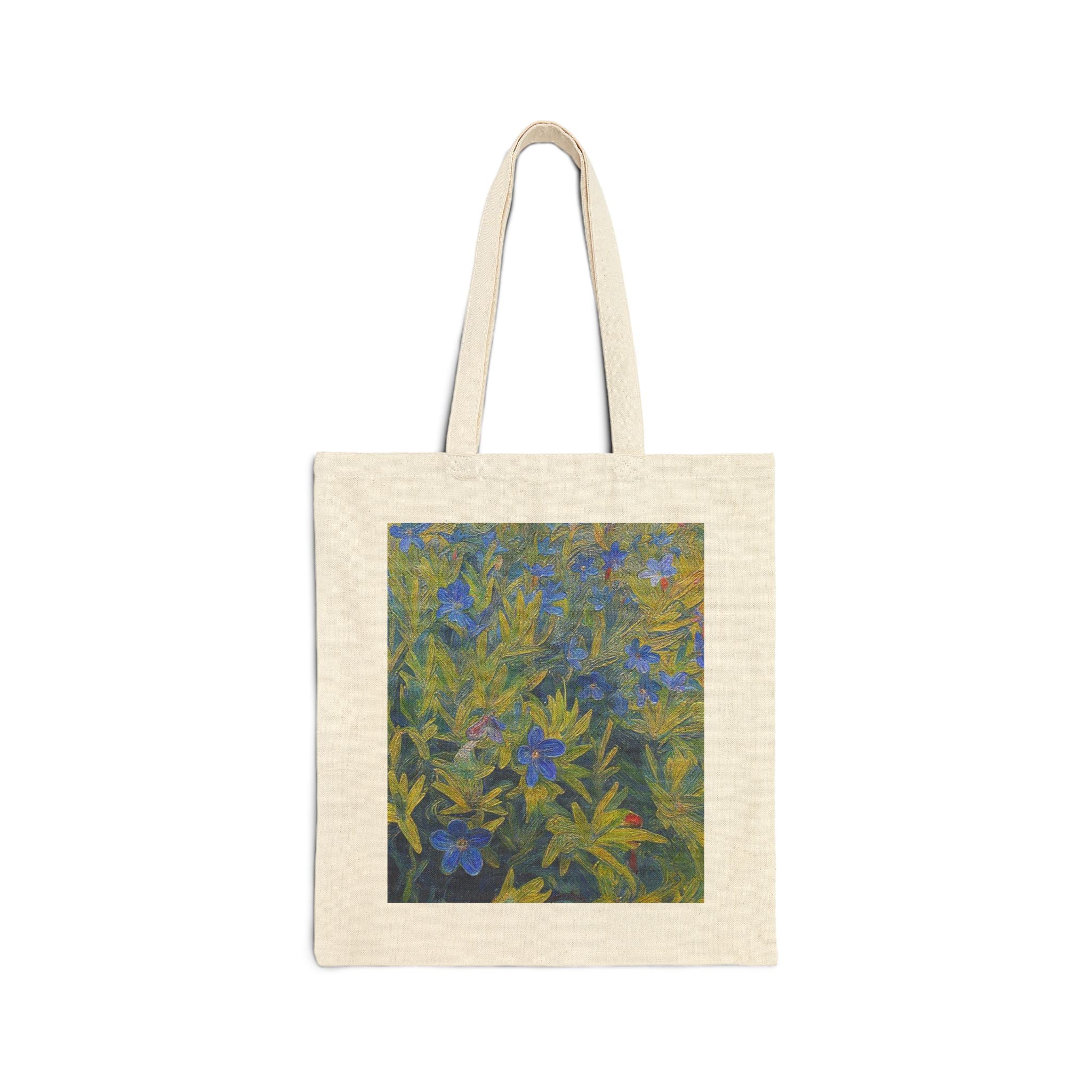 Floral Blue Garden Tote — Cotton Canvas Shopping Bag