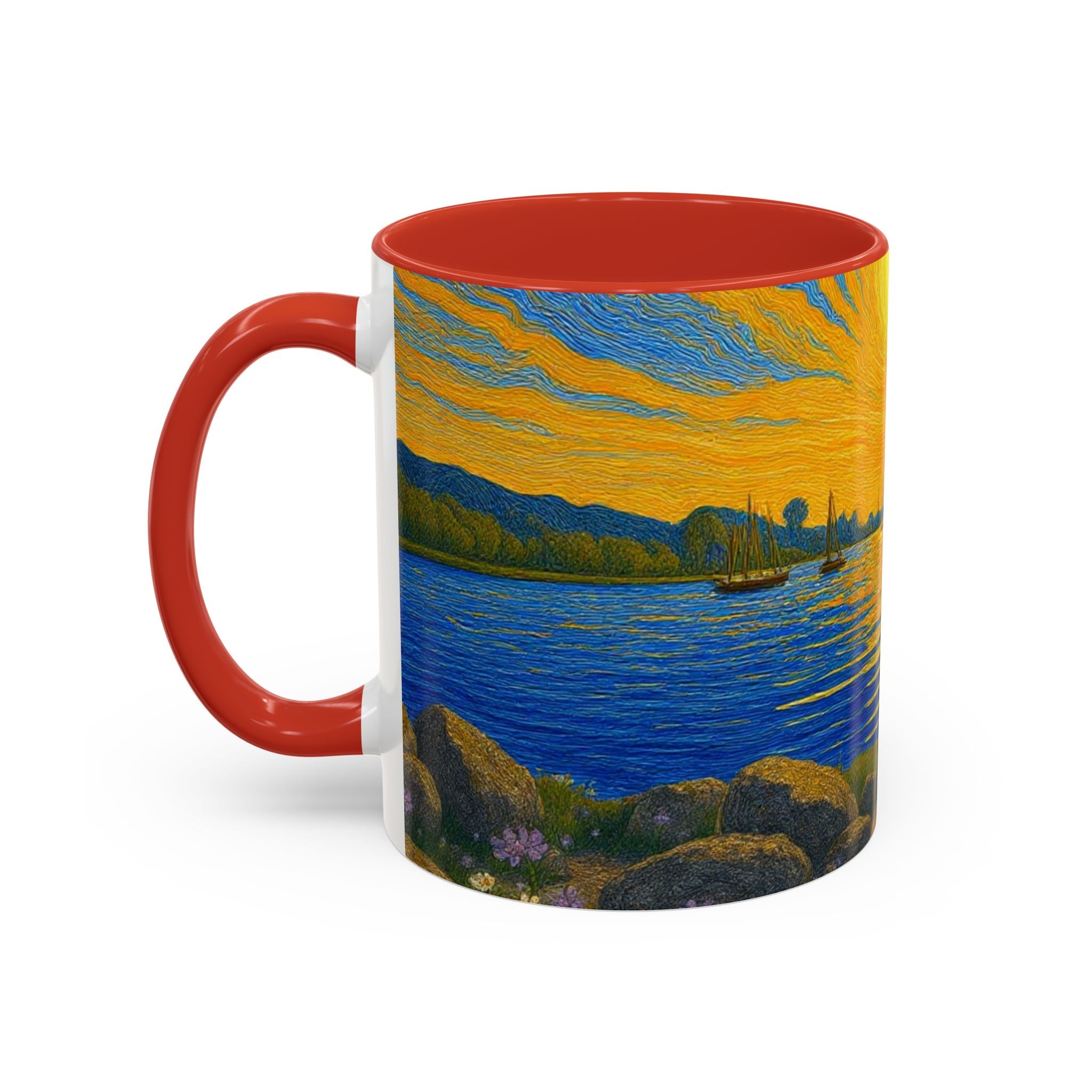 Sunset Harbor Art Coffee Mug — Vibrant Seascape Accent Mug (11/15 oz)