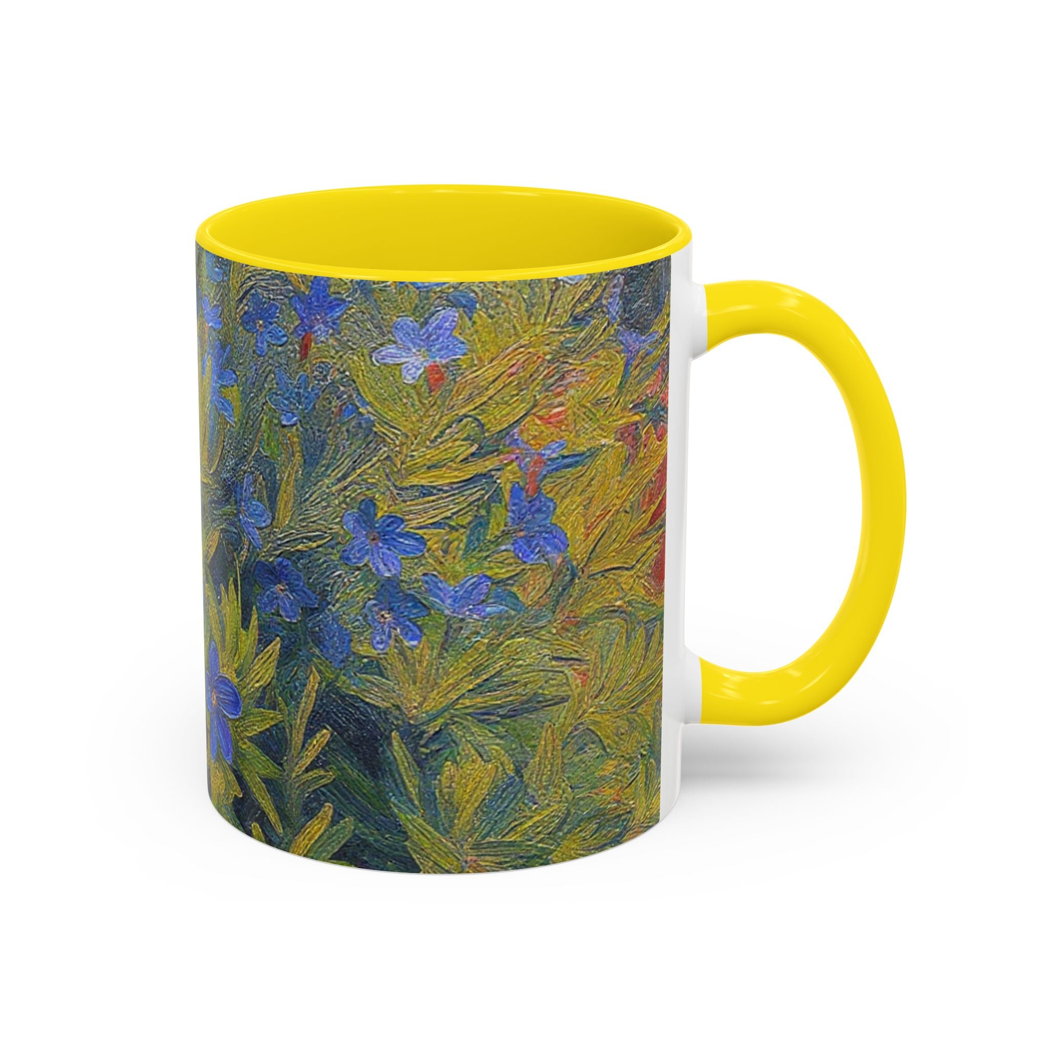 Floral Art Accent Coffee Mug — Blue Wildflower Garden Design (11/15oz)