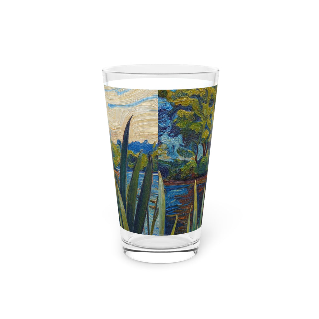 16oz Scenic Pint Glass — Impressionist Lake Landscape Beer Glass