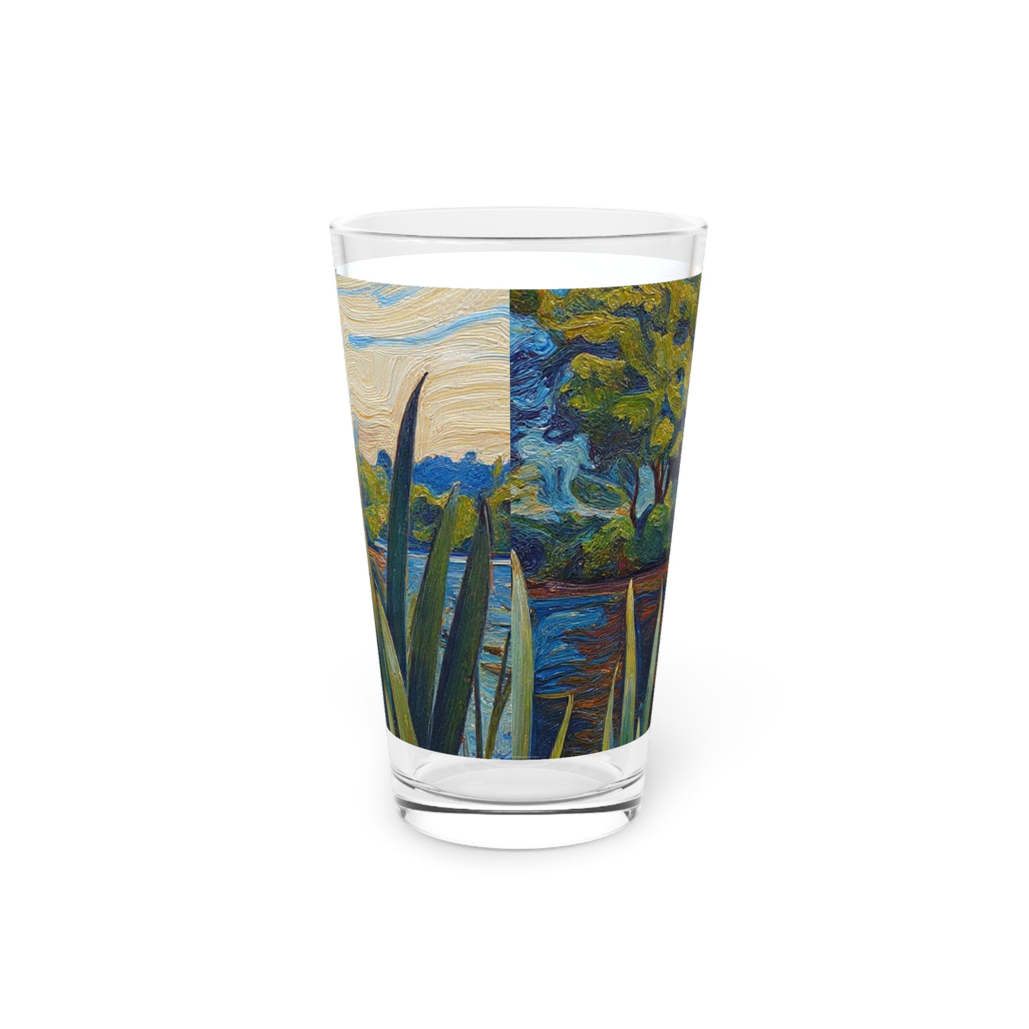 16oz Scenic Pint Glass — Impressionist Lake Landscape Beer Glass