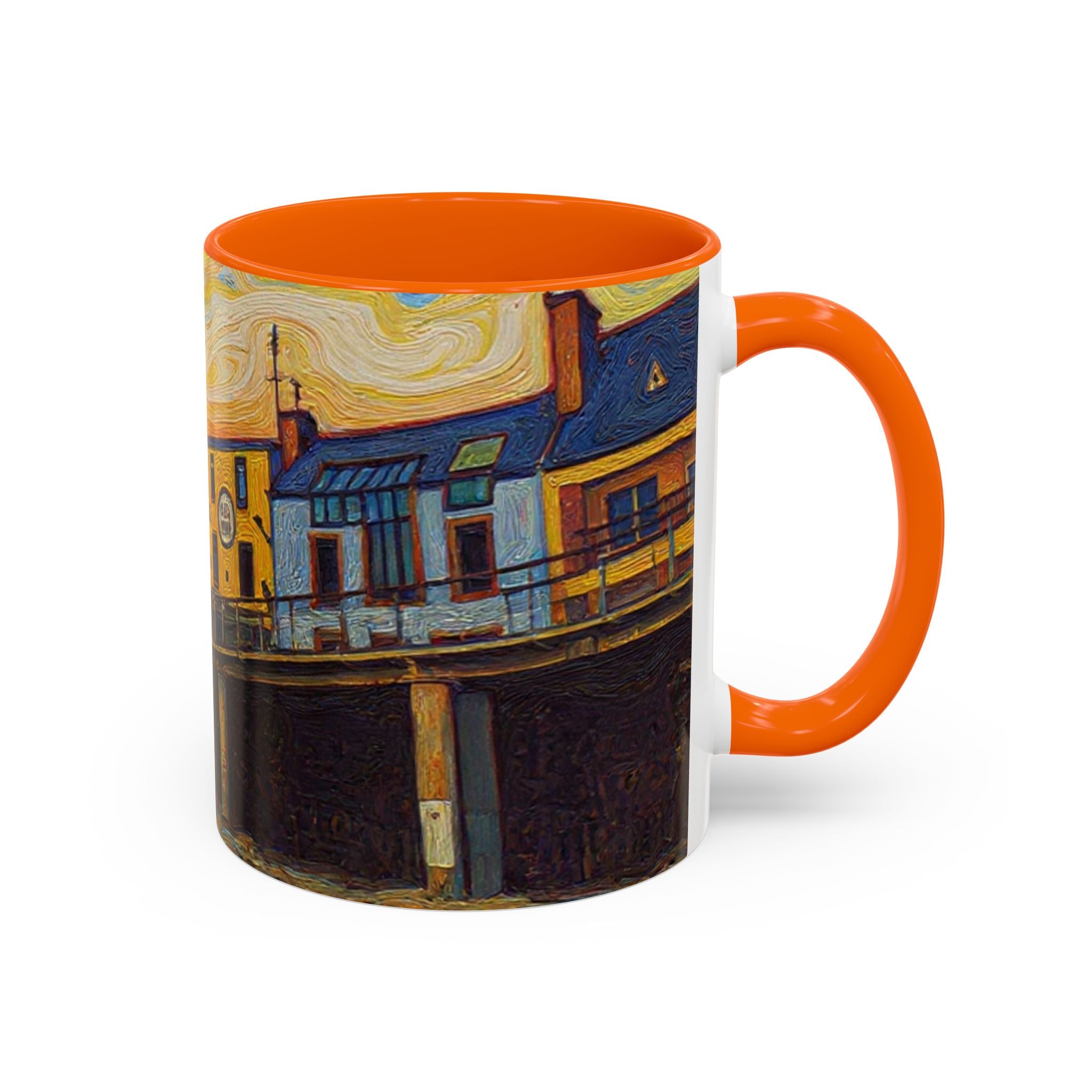 Harbor Pier Sunset Accent Coffee Mug — Scenic Seaside 11/15oz Ceramic
