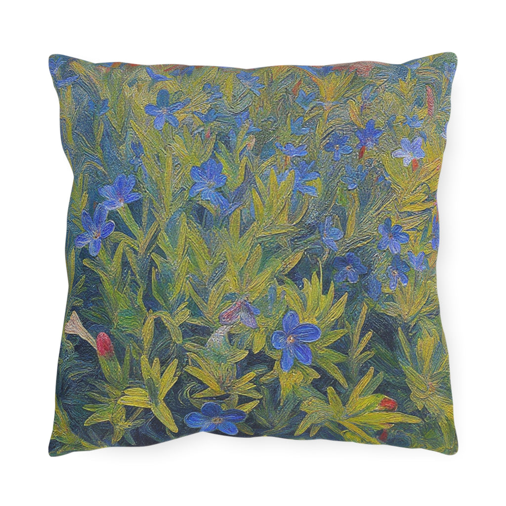 Outdoor Pillow — Blue Wildflower Garden Print Decorative Cushion