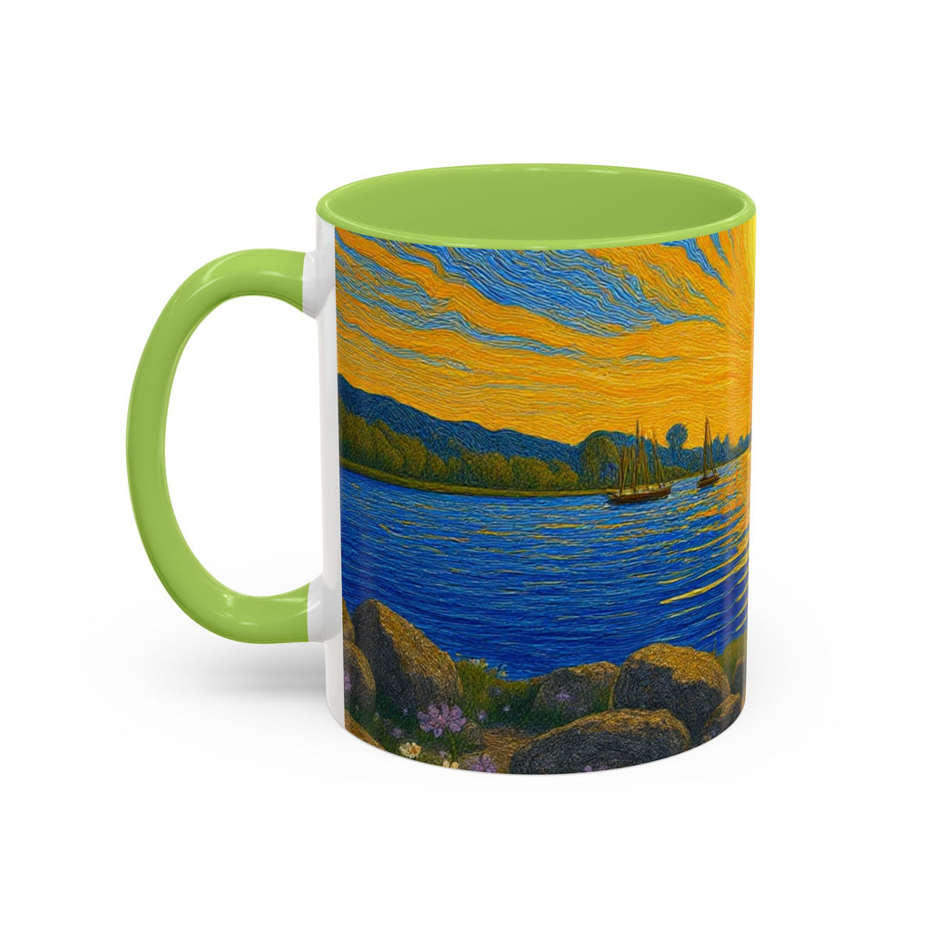 Sunset Harbor Art Coffee Mug — Vibrant Seascape Accent Mug (11/15 oz)