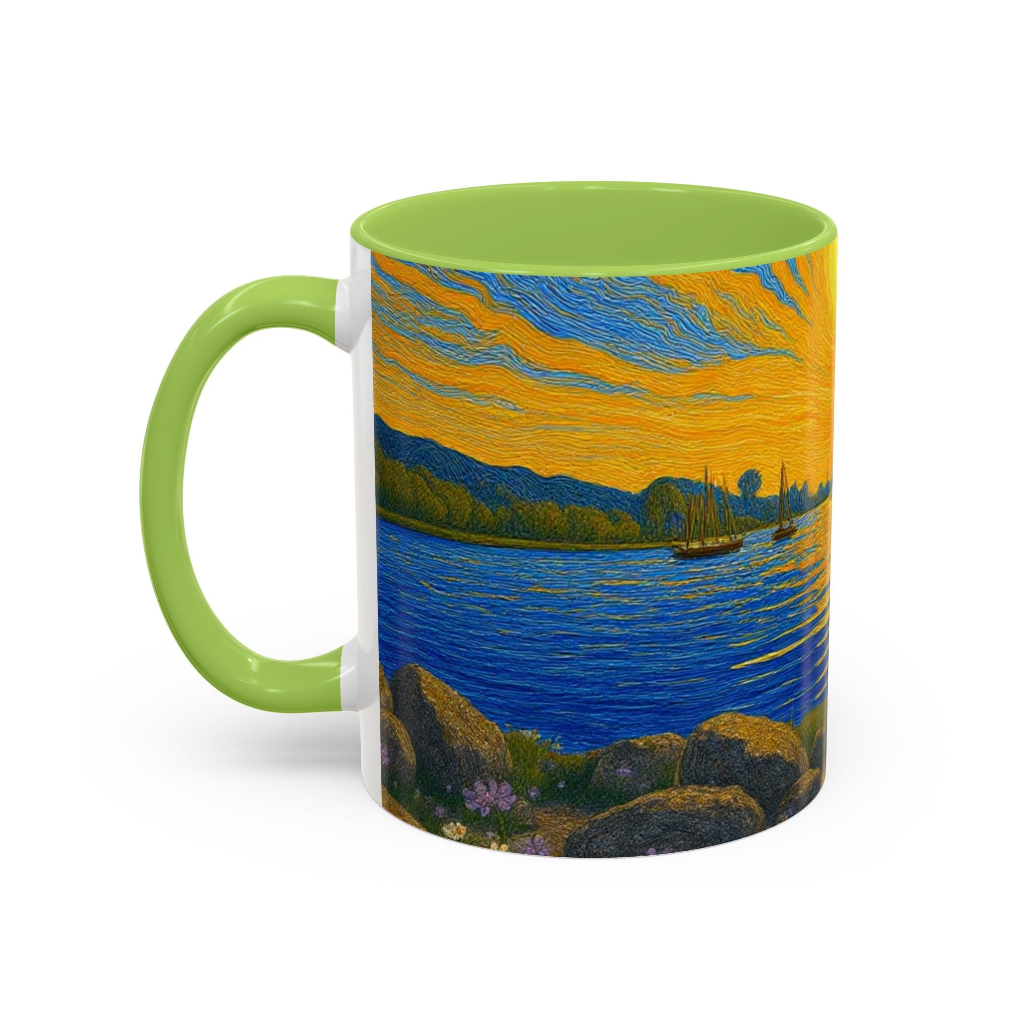 Sunset Harbor Art Coffee Mug — Vibrant Seascape Accent Mug (11/15 oz)