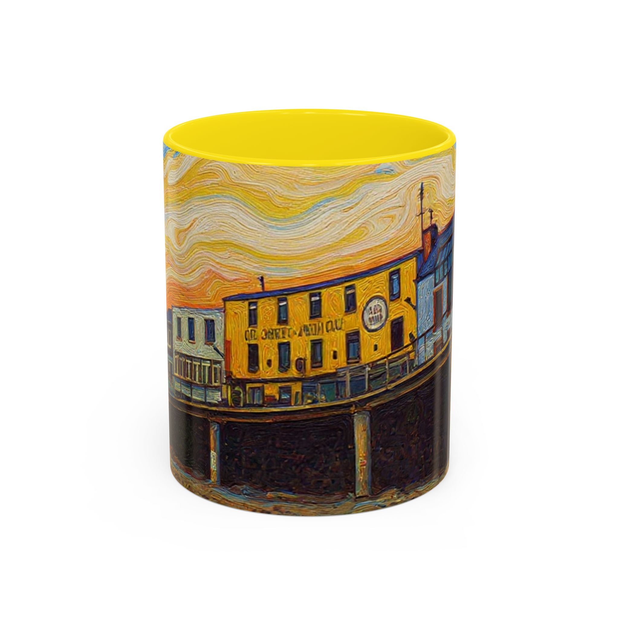 Harbor Pier Sunset Accent Coffee Mug — Scenic Seaside 11/15oz Ceramic