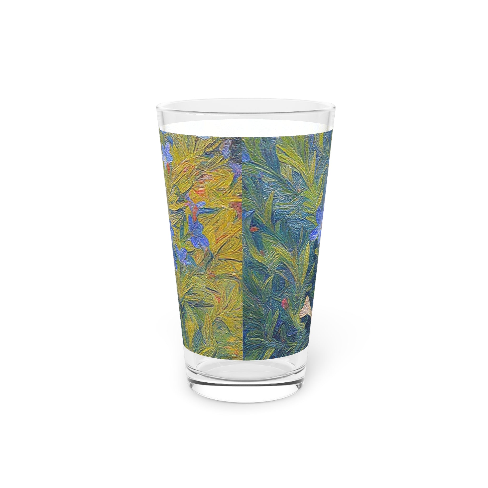 Floral Blue Vinca Pint Glass — 16oz Botanical Beer Glass