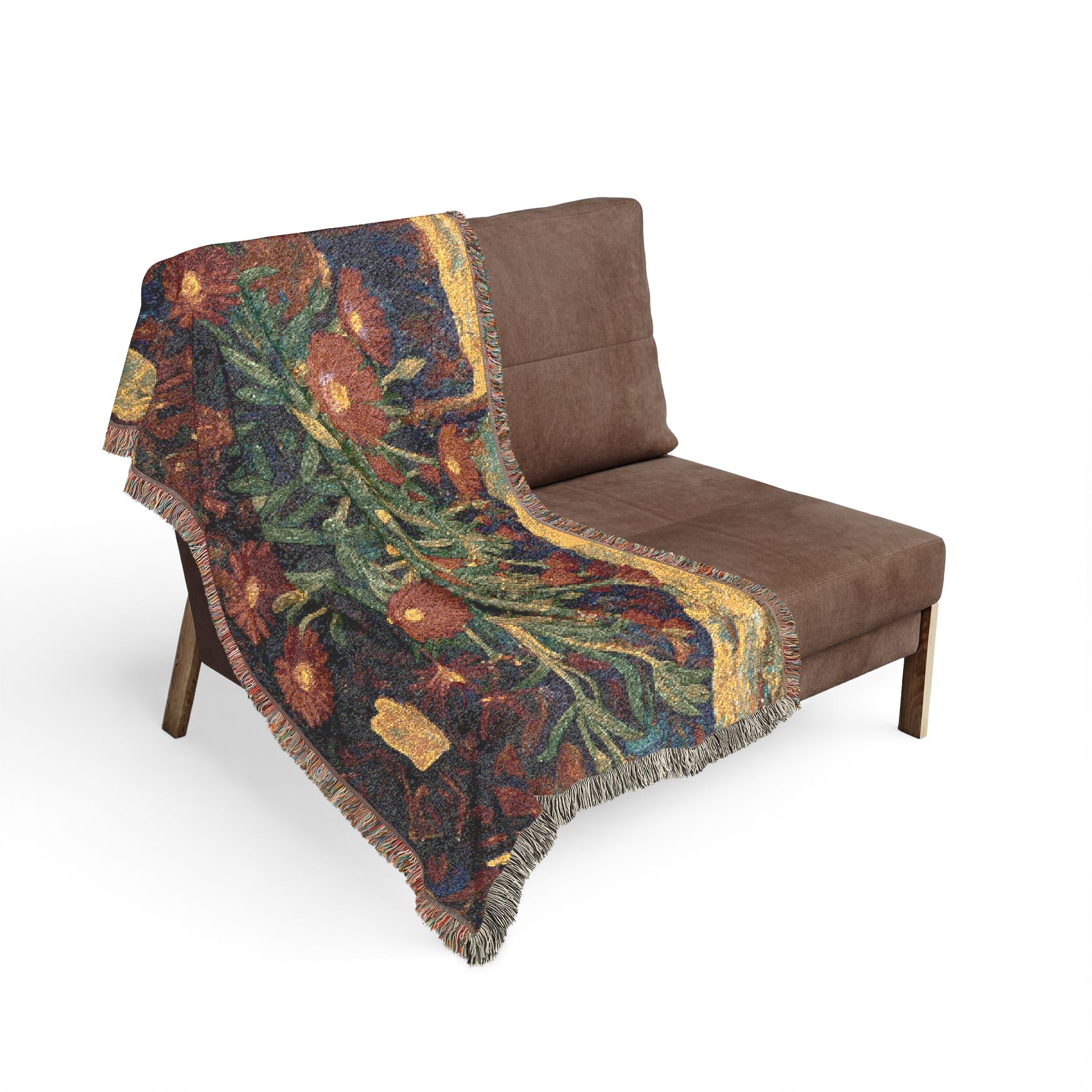 Vintage Floral Woven Throw Blanket — Bohemian Botanical Decor
