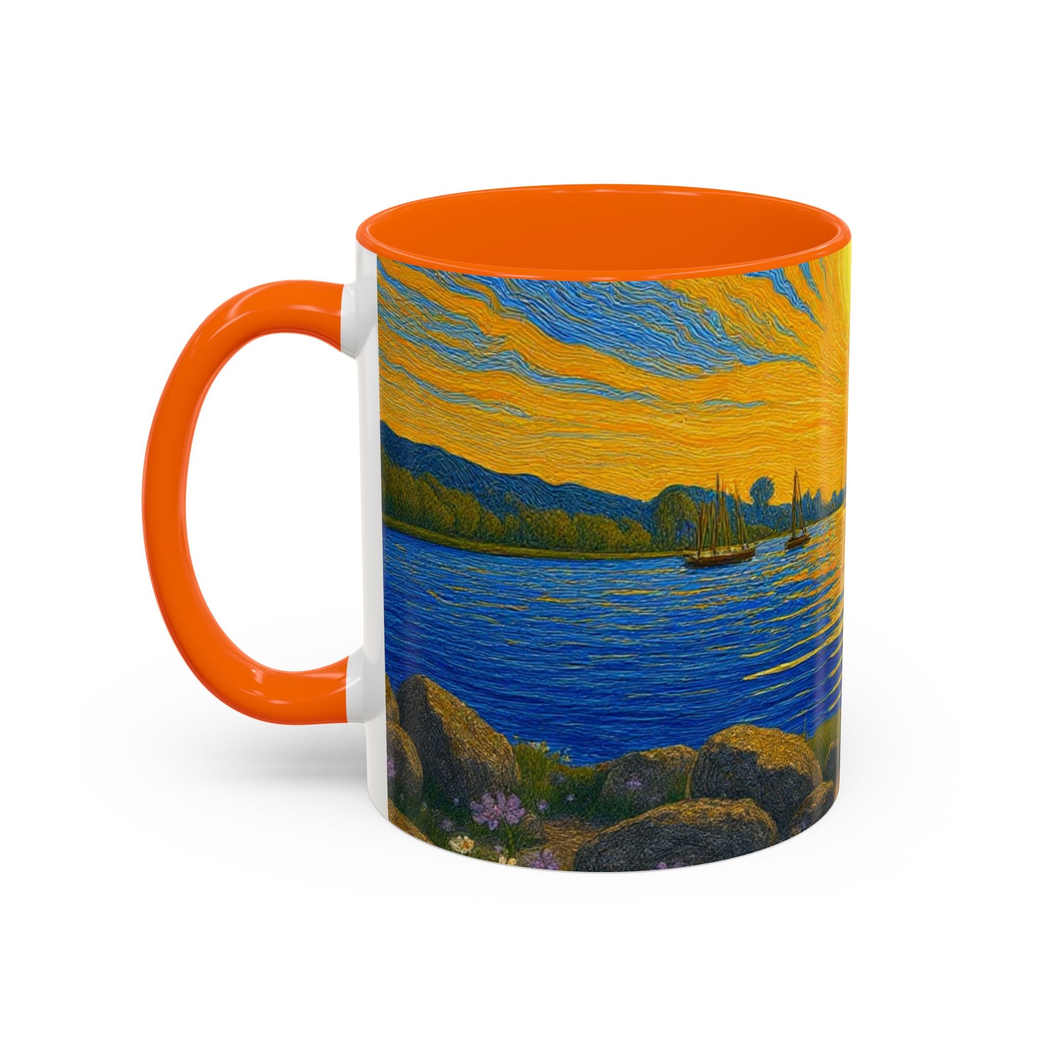 Sunset Harbor Art Coffee Mug — Vibrant Seascape Accent Mug (11/15 oz)