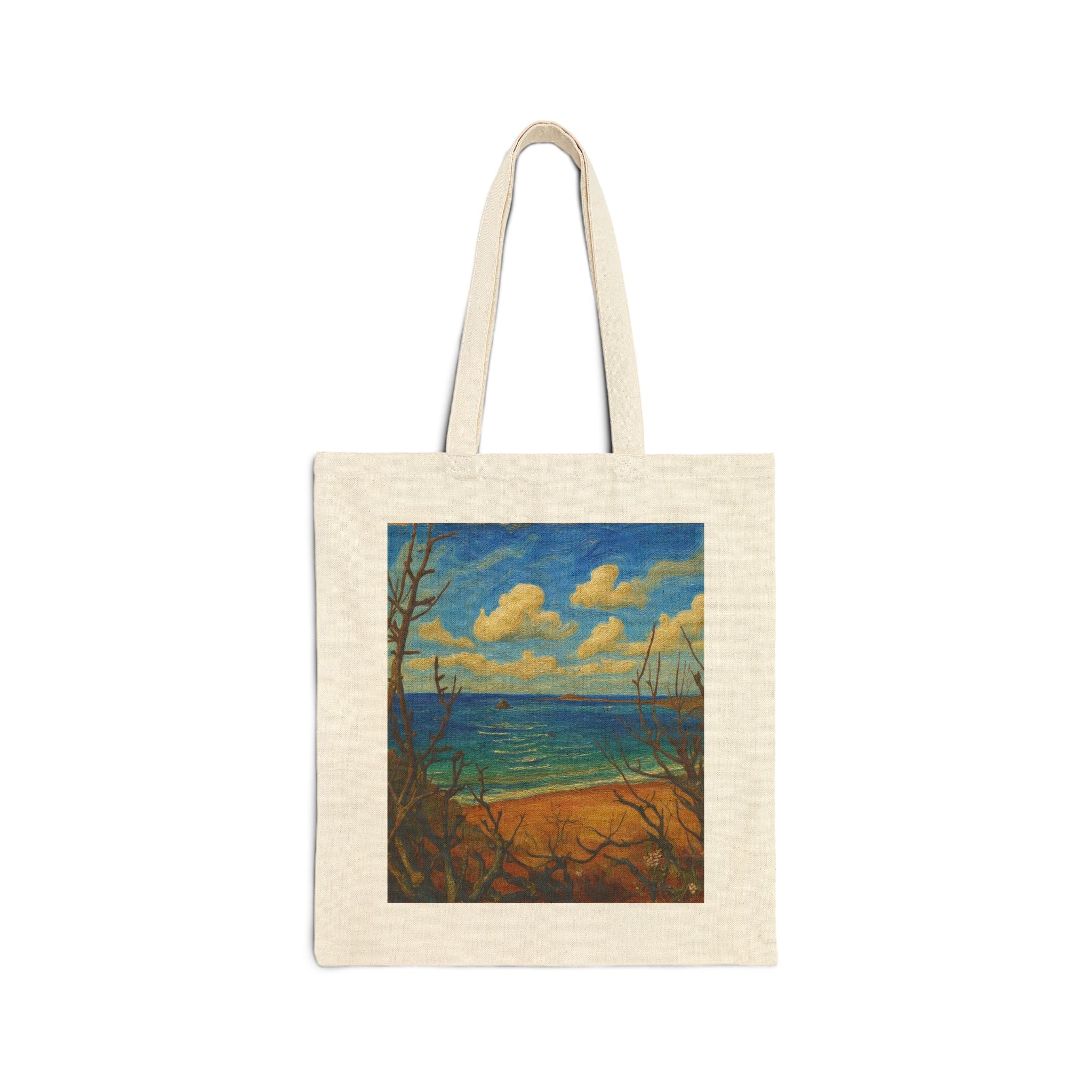 Seascape Canvas Tote Bag — Beach Art Cotton Shopper
