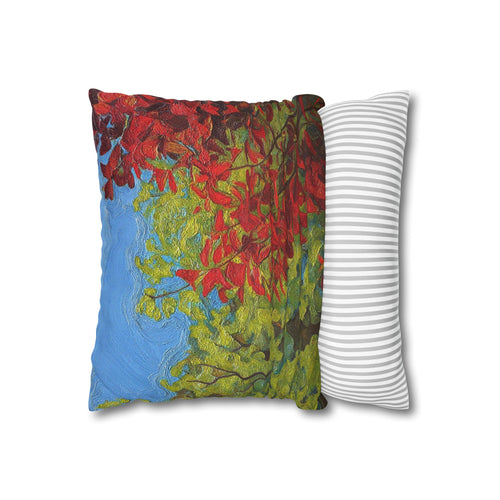 Autumn Branches Decorative Pillowcase — Fall Foliage Square Throw Pillow Cover