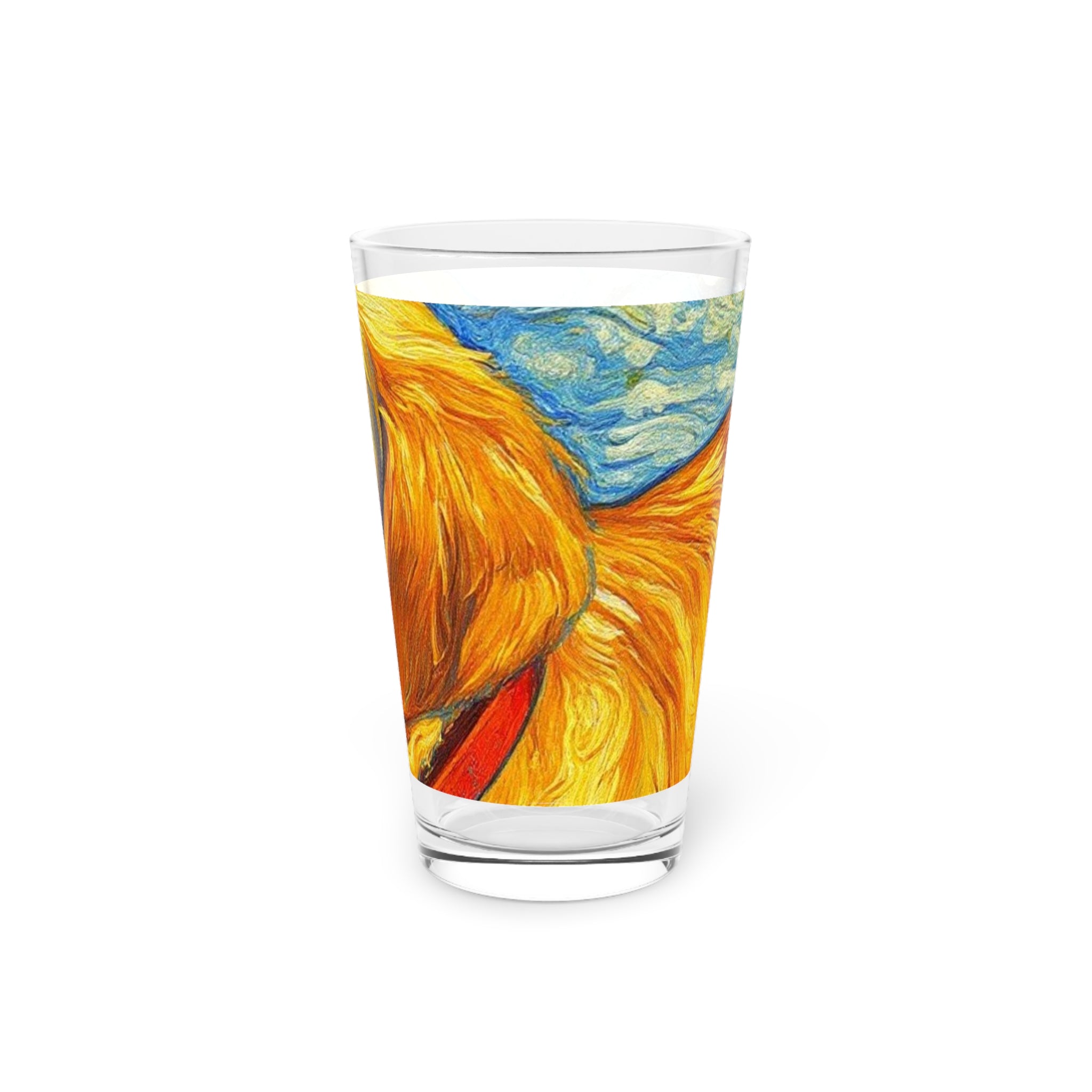 16oz Pint Glass — Colorful Golden Retriever Art Beer Glass