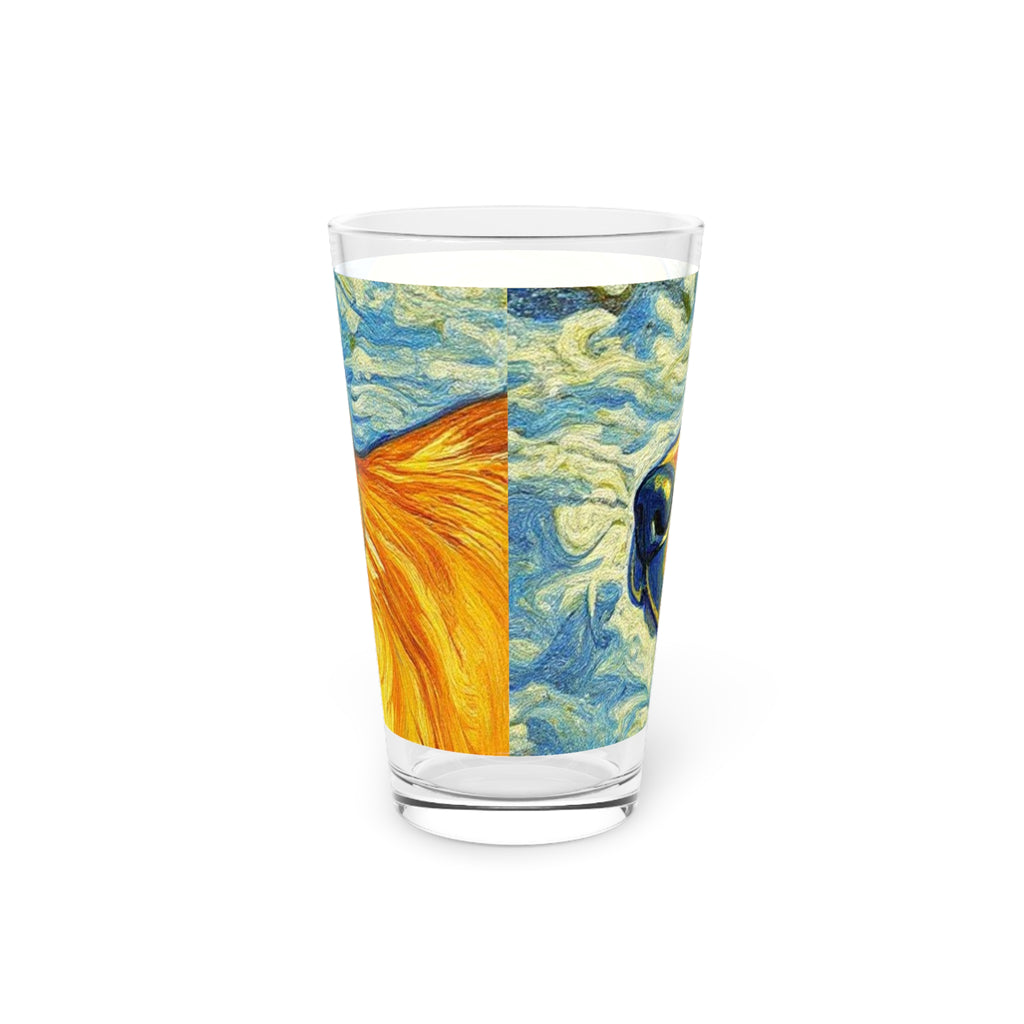 16oz Pint Glass — Colorful Golden Retriever Art Beer Glass