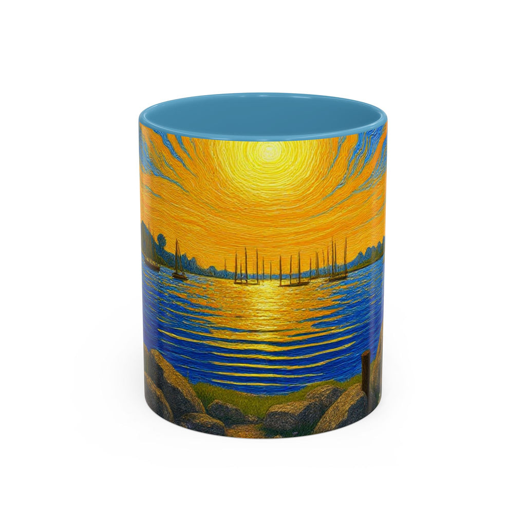 Sunset Harbor Art Coffee Mug — Vibrant Seascape Accent Mug (11/15 oz)