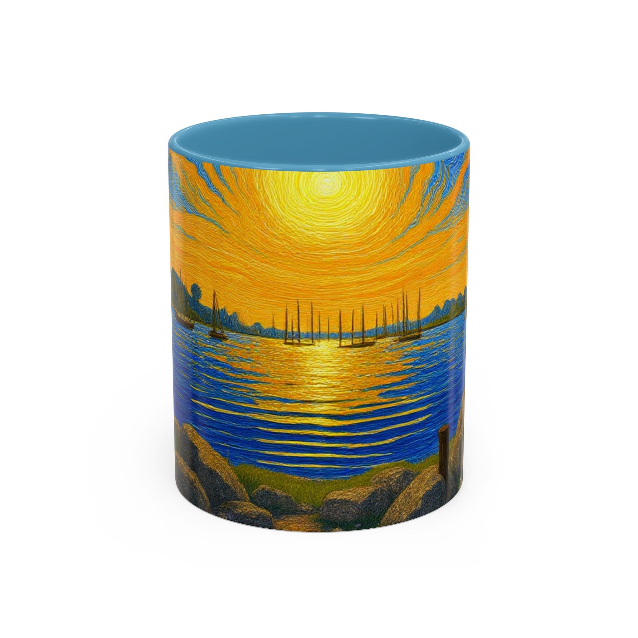 Sunset Harbor Art Coffee Mug — Vibrant Seascape Accent Mug (11/15 oz)
