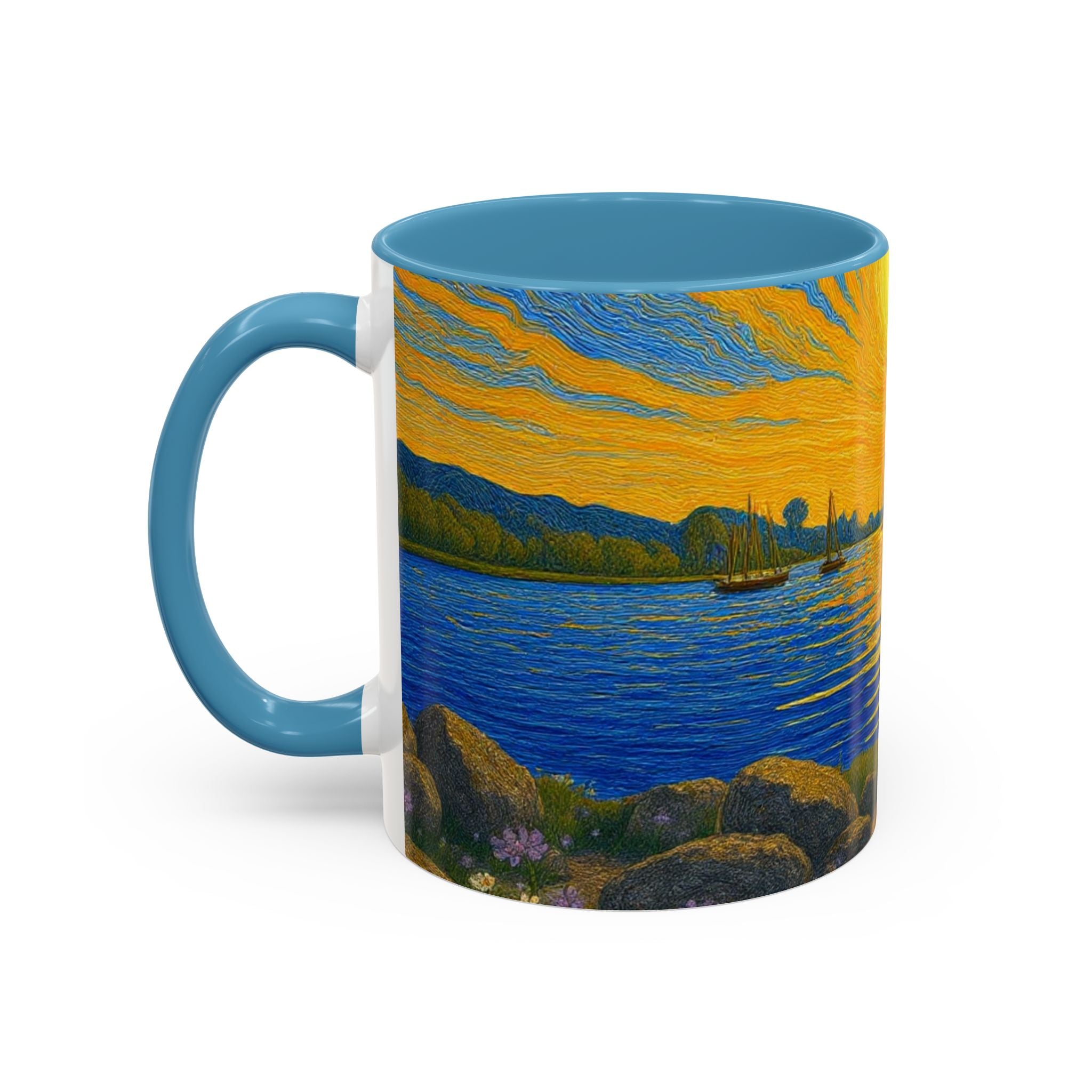 Sunset Harbor Art Coffee Mug — Vibrant Seascape Accent Mug (11/15 oz)