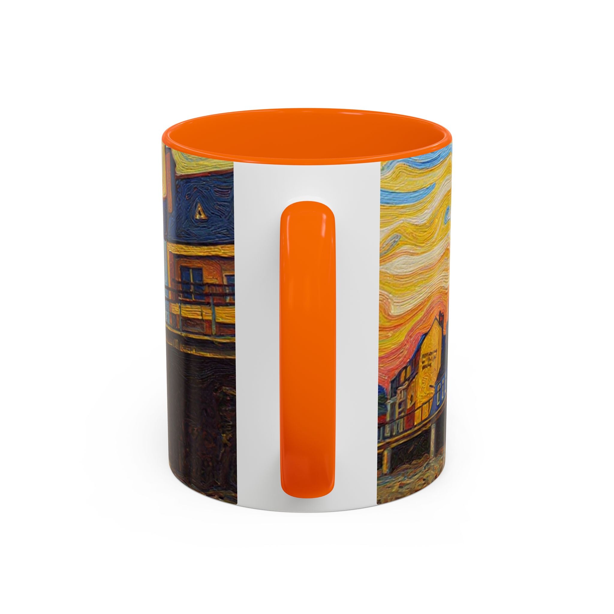 Harbor Pier Sunset Accent Coffee Mug — Scenic Seaside 11/15oz Ceramic