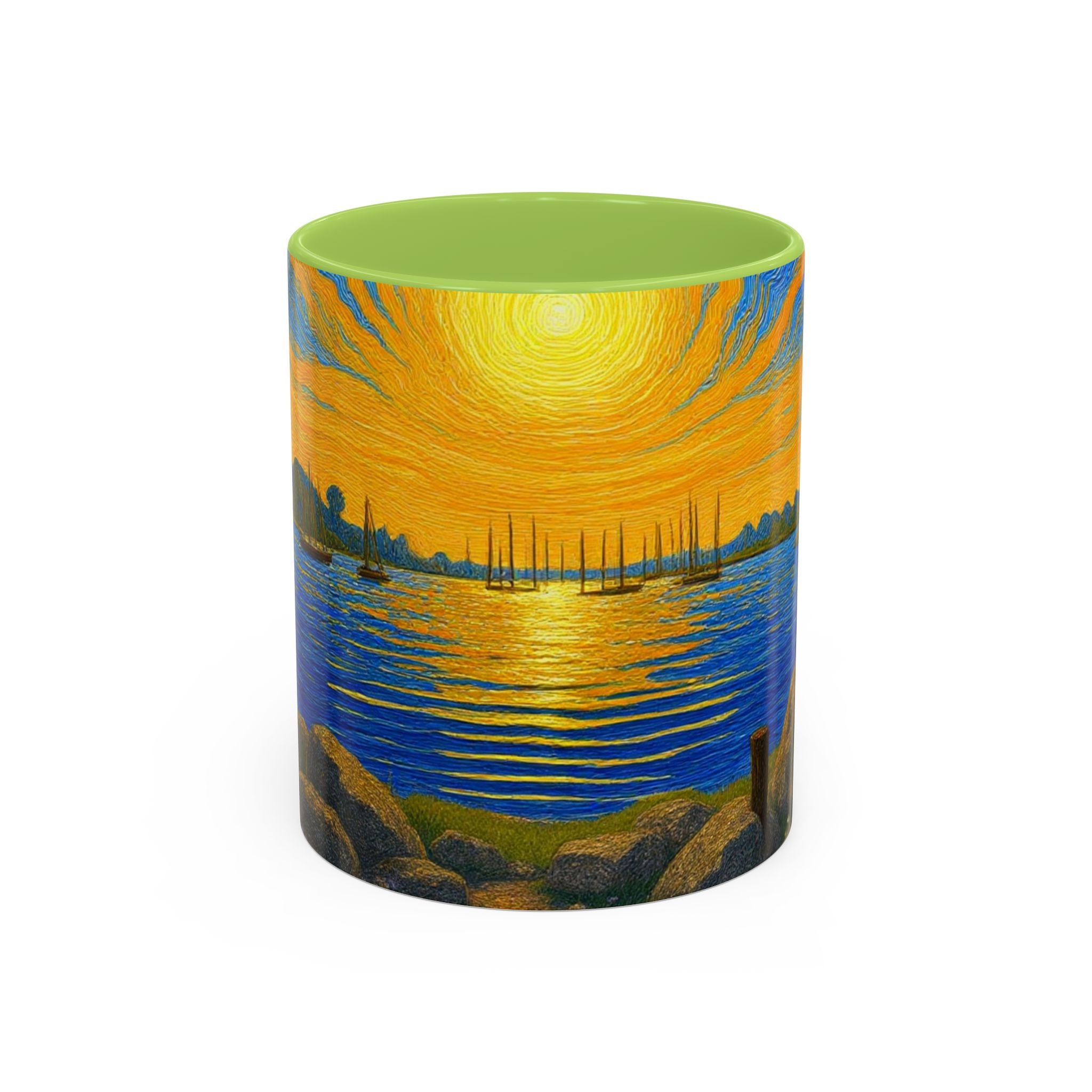 Sunset Harbor Art Coffee Mug — Vibrant Seascape Accent Mug (11/15 oz)
