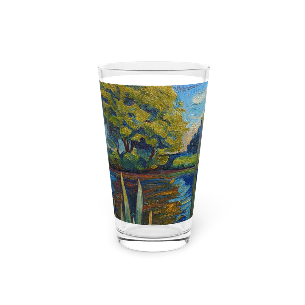 16oz Scenic Pint Glass — Impressionist Lake Landscape Beer Glass