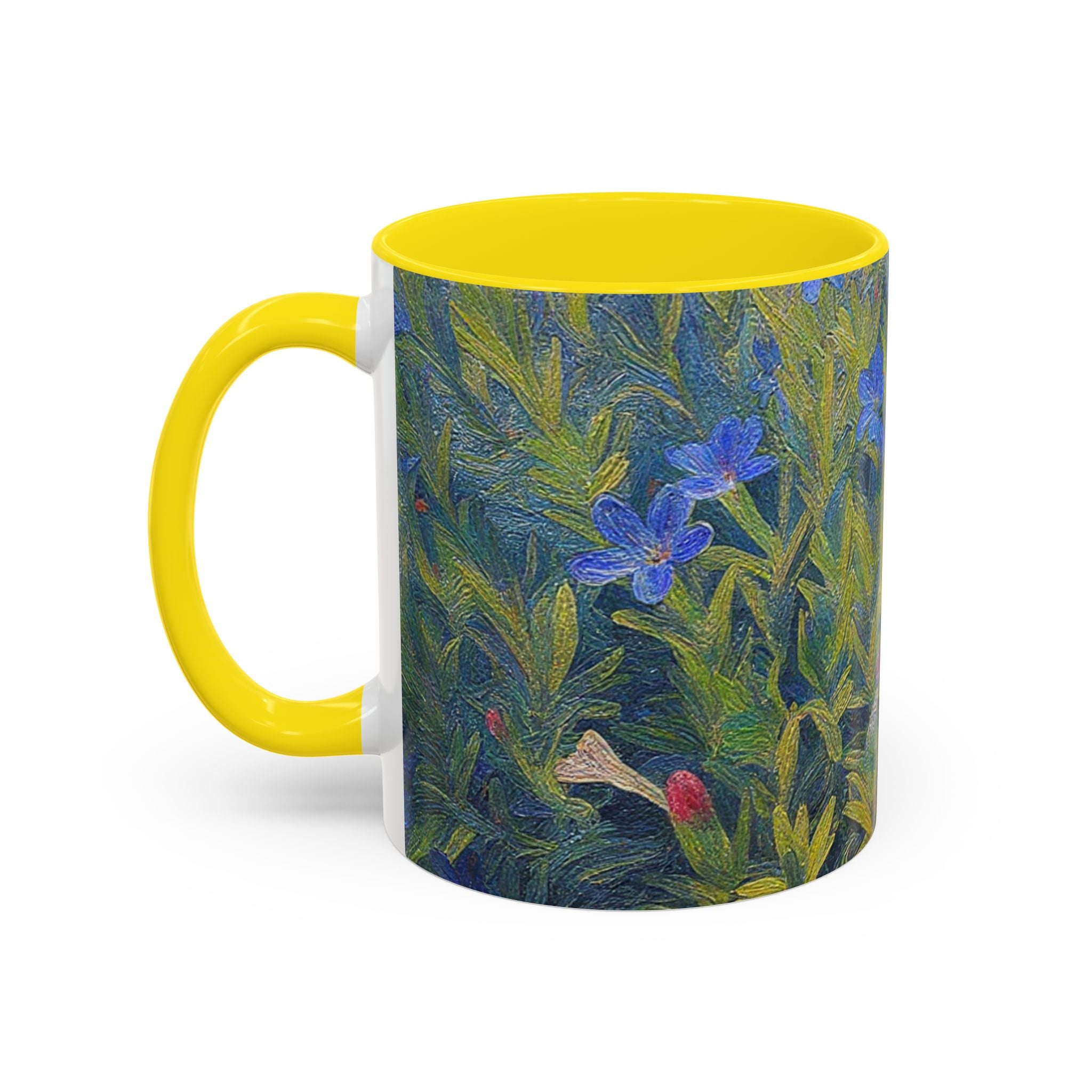 Floral Art Accent Coffee Mug — Blue Wildflower Garden Design (11/15oz)