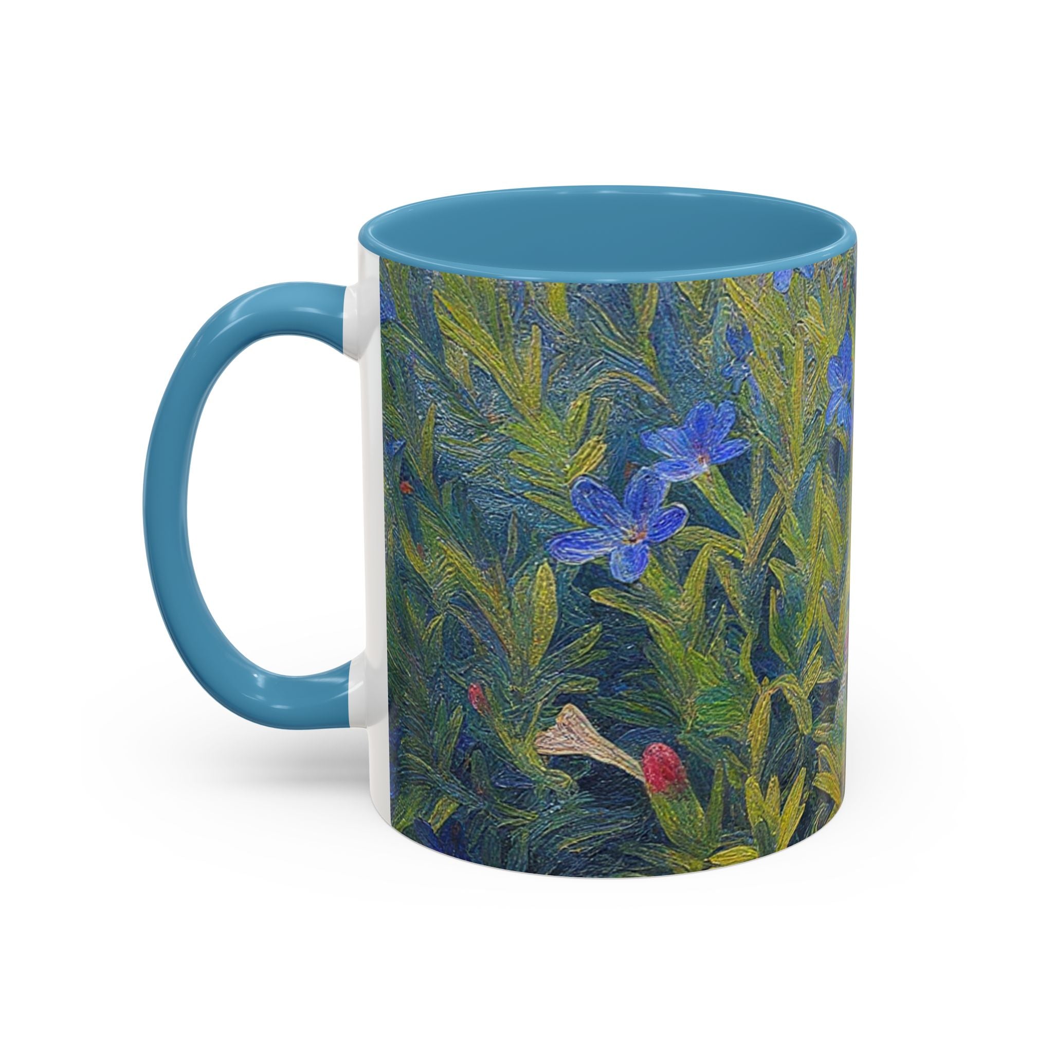 Floral Art Accent Coffee Mug — Blue Wildflower Garden Design (11/15oz)