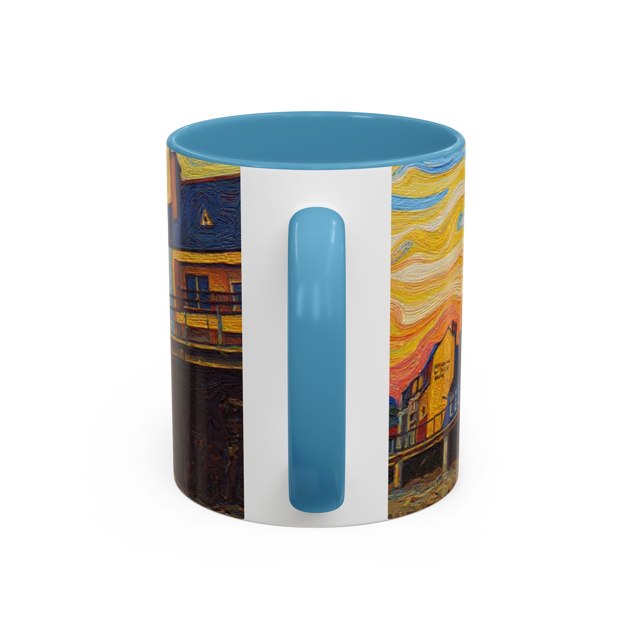 Harbor Pier Sunset Accent Coffee Mug — Scenic Seaside 11/15oz Ceramic