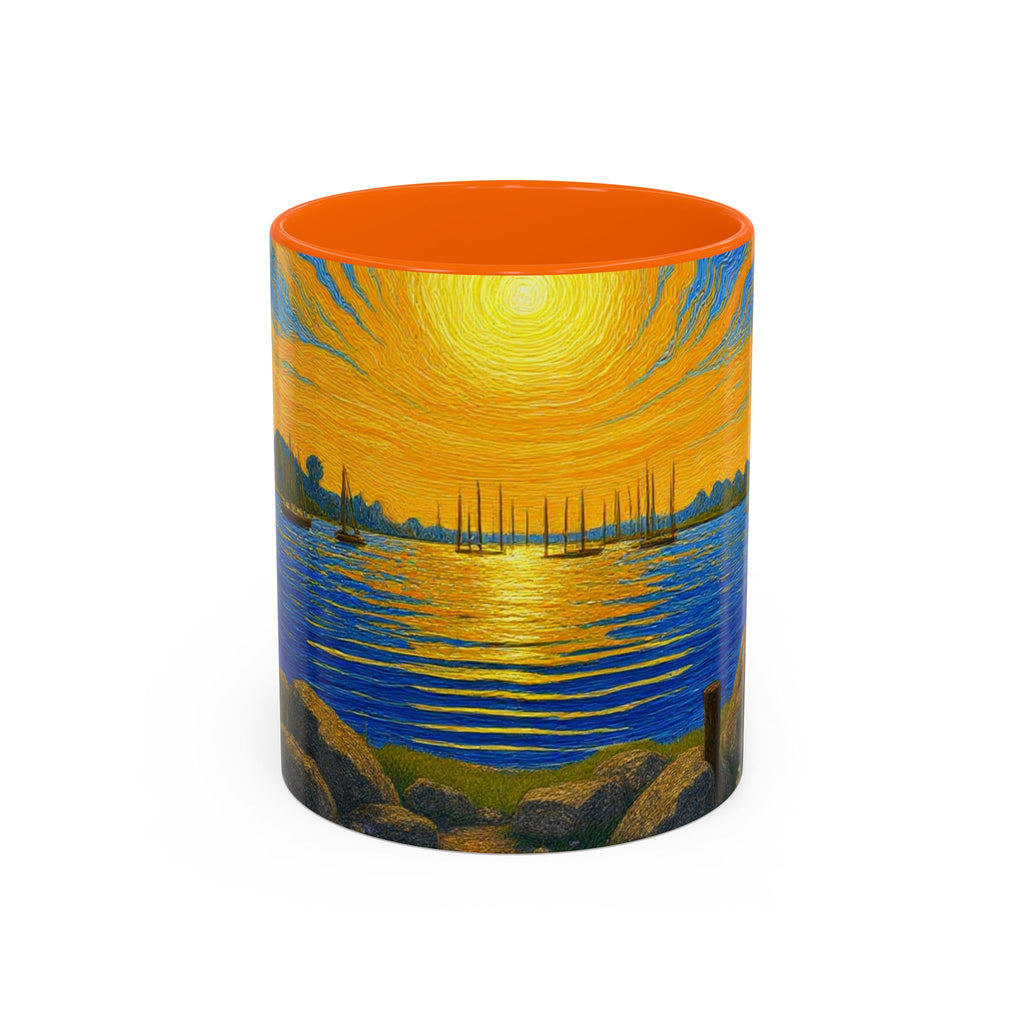 Sunset Harbor Art Coffee Mug — Vibrant Seascape Accent Mug (11/15 oz)