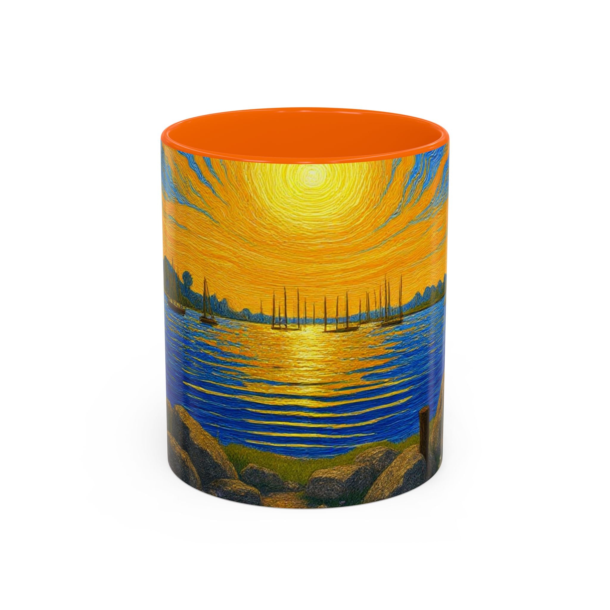 Sunset Harbor Art Coffee Mug — Vibrant Seascape Accent Mug (11/15 oz)